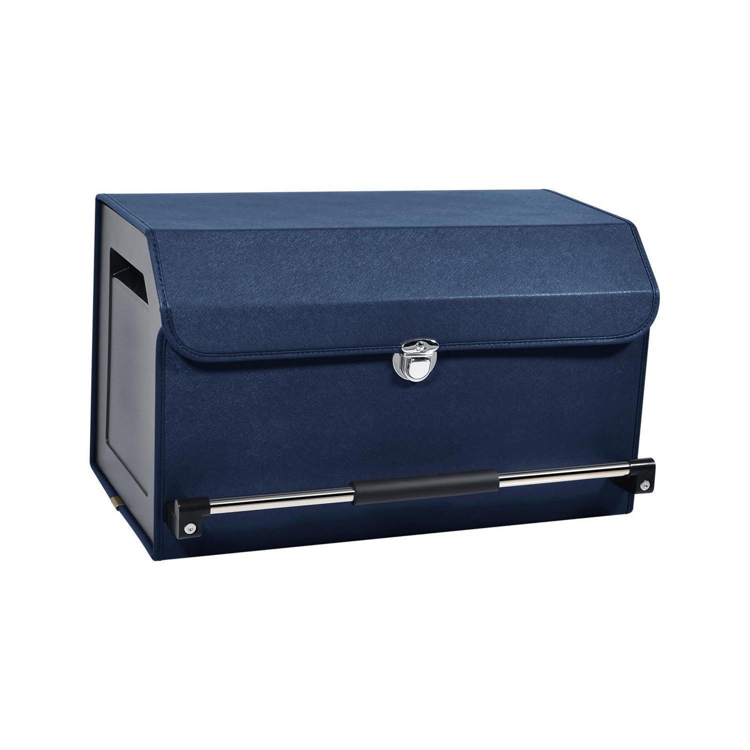 Kofferraum Organizer Faltbar Mit Deckel, 45l Leder Aufbewahrungsbox Blau