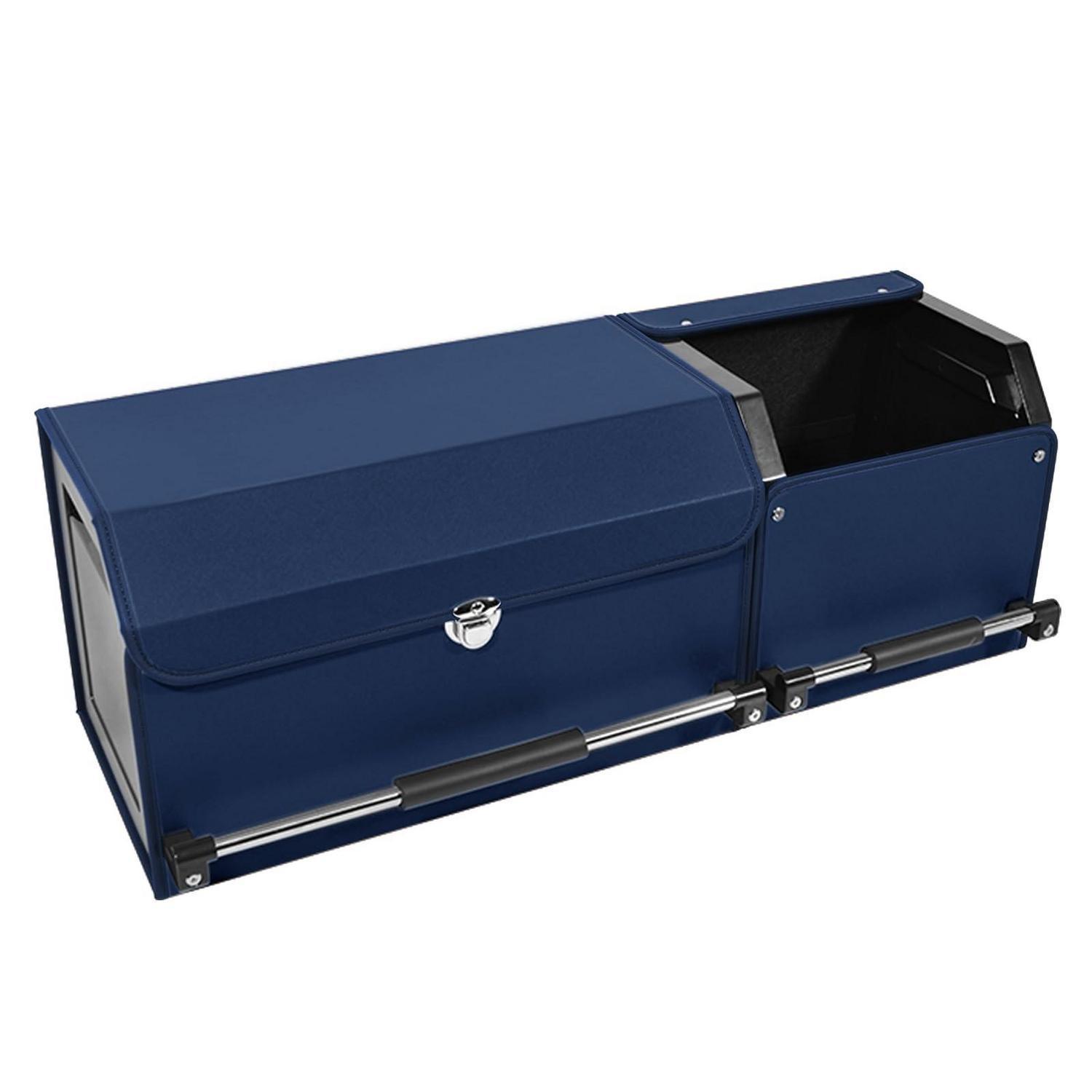 Auto Kofferraum Organizer Mit Deckel, 2-in-1 Leder Aufbewahrungsbox, Blau