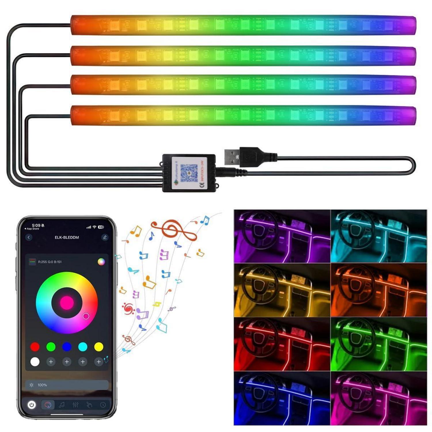 Auto Innenbeleuchtung Led Mit App-steuerung, 4x 48 Leds, Fußraumbeleuchtung, Musikmodus, Usb