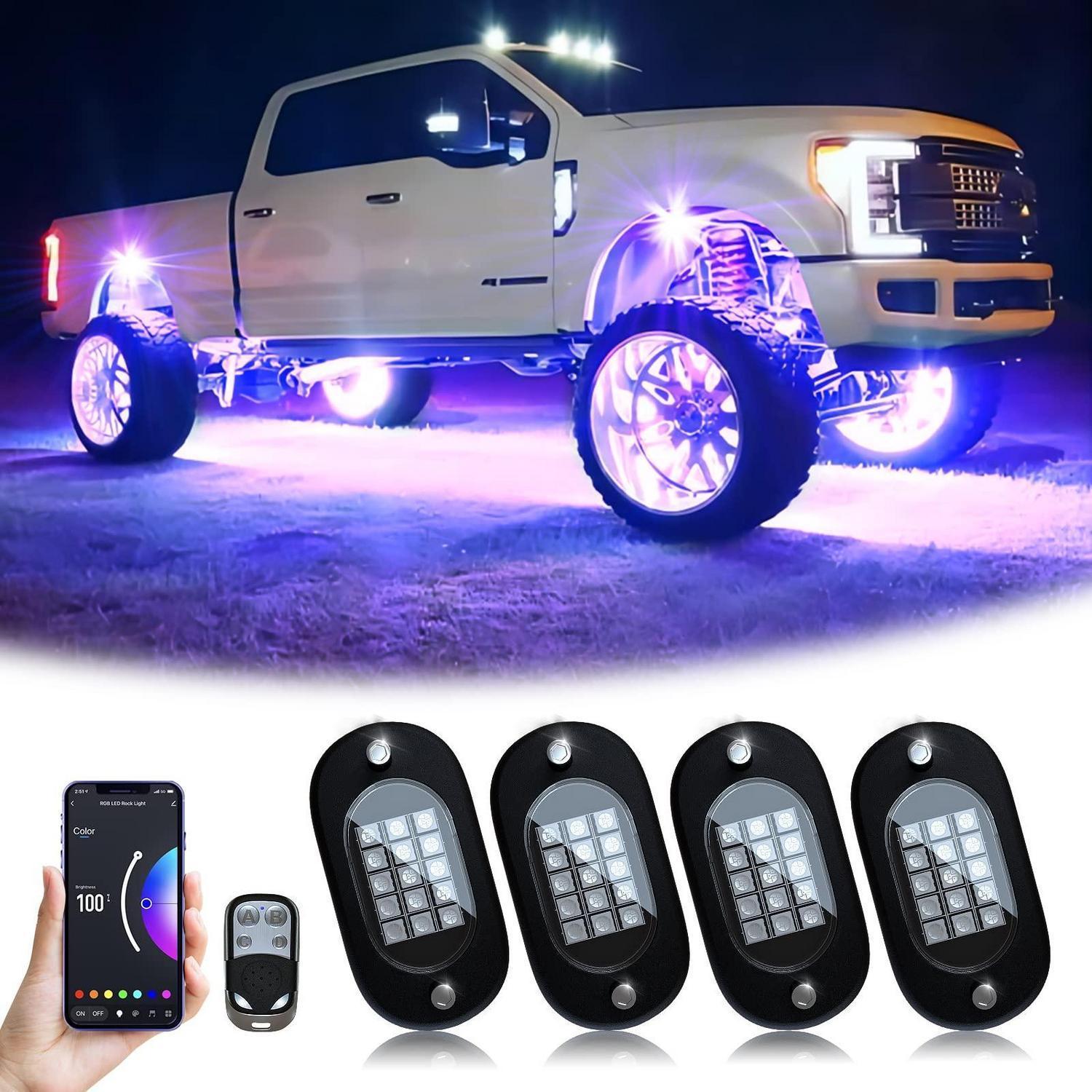 Rgb Led Rock Light Kit Für Auto, 4 Pods, App/rf-steuerung, Musikmodus, Wasserdicht