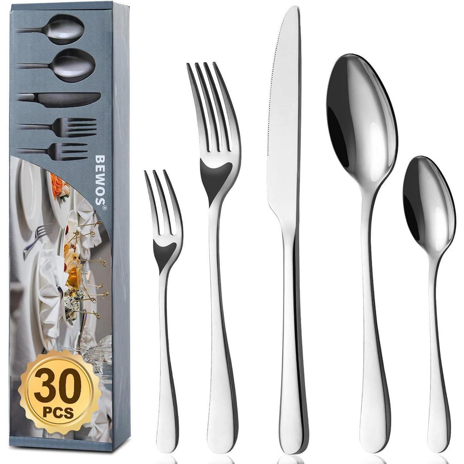30-teiliges Besteckset Für 6 Personen, Edelstahl, Spülmaschinenfest, Silber, Poliert