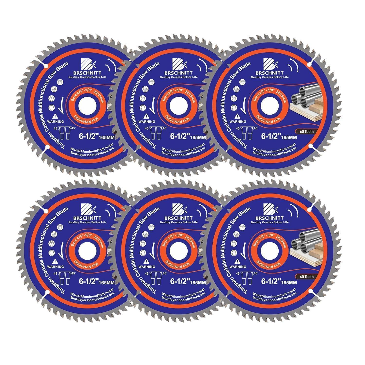 Kreissägeblatt 165mm 60t Für Holz, Metall & Alu, 20/16mm Bohrung, 6 Stück