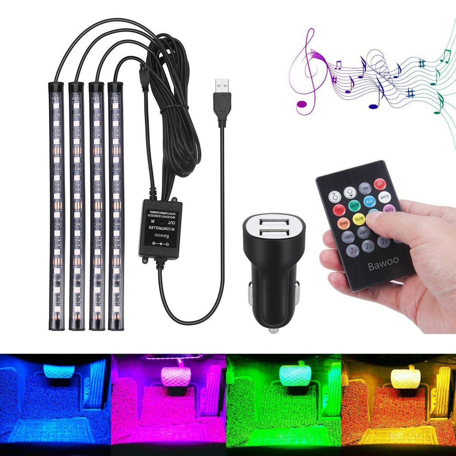 Auto Innenbeleuchtung Led 4x Rgb Streifen Mit Fernbedienung & Usb
