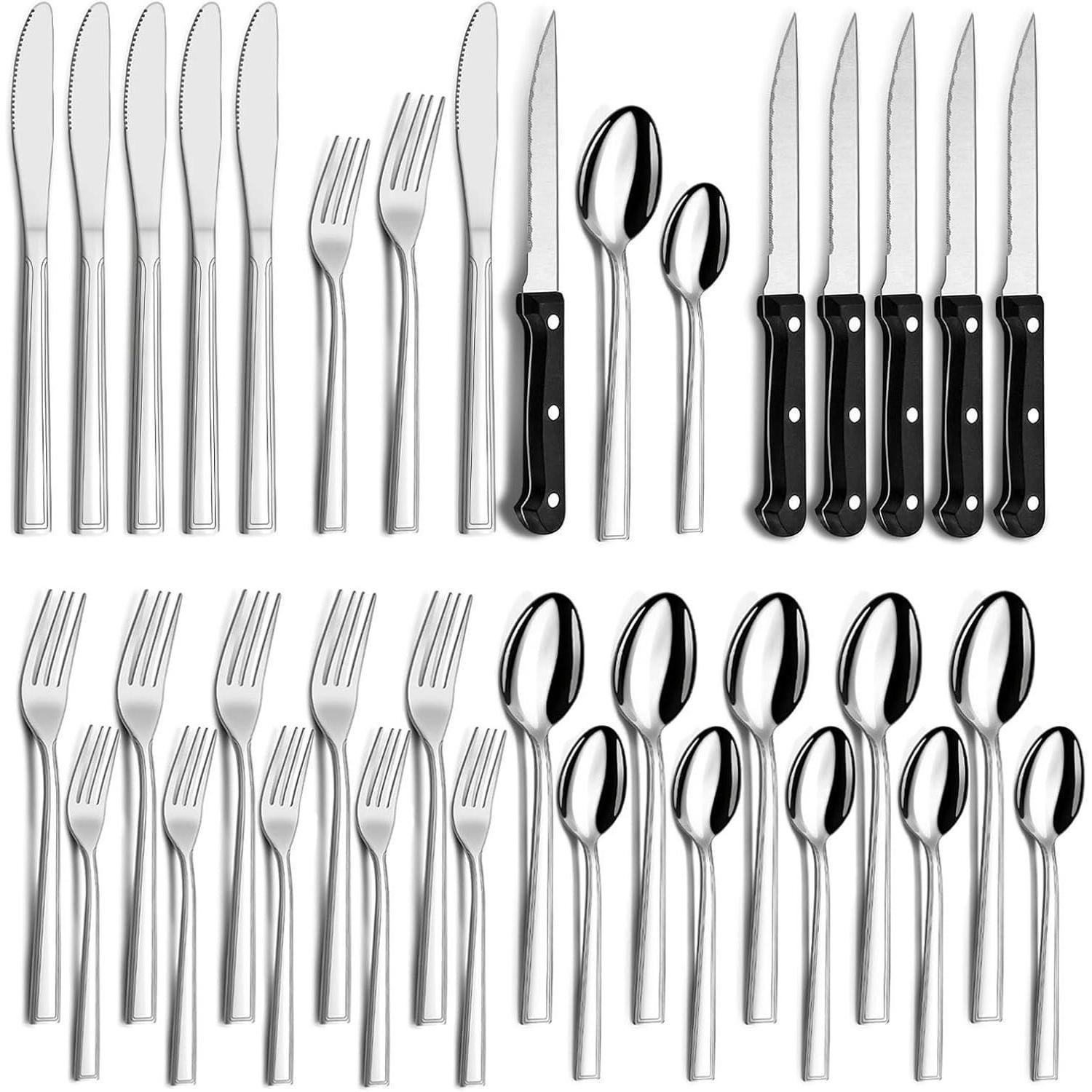 Besteckset 36 Teile Für 6 Personen, Edelstahl, Spülmaschinenfest, Mit Steakmessern