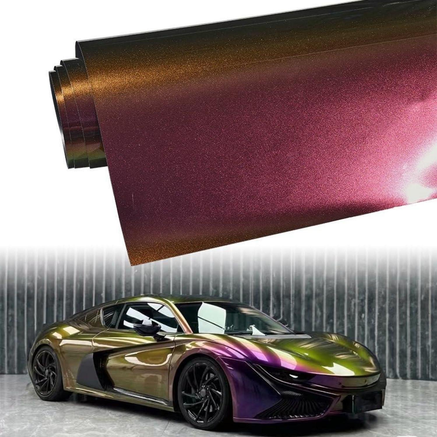 Autofolie Chamäleon Lila Grün Gold Glanz Metallic Mit Glitzer, Lackschutzfolie Mit Luftkanälen