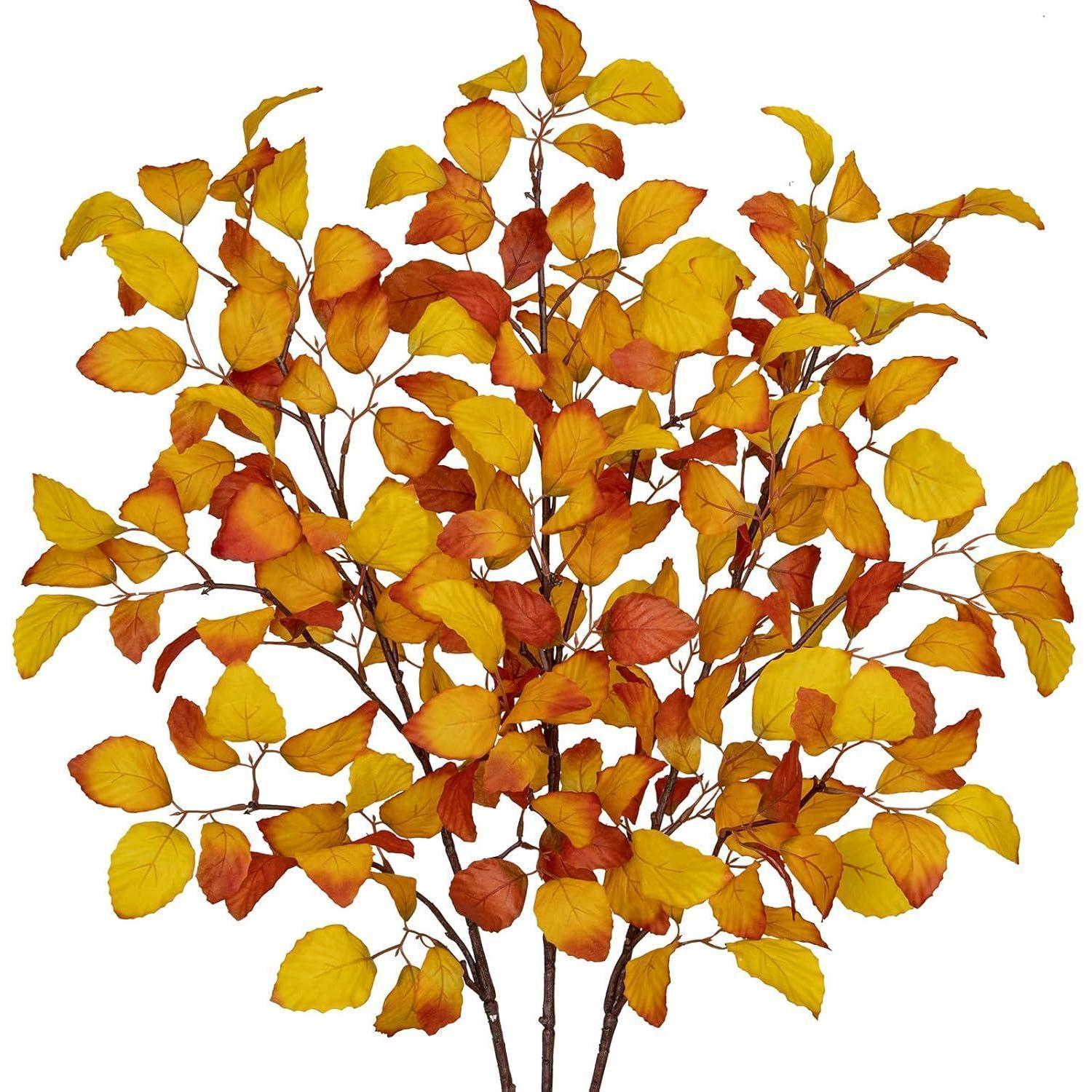 3x Künstliche Herbstlaub Zweige 97cm Gold Gelb Für Herbstdekoration