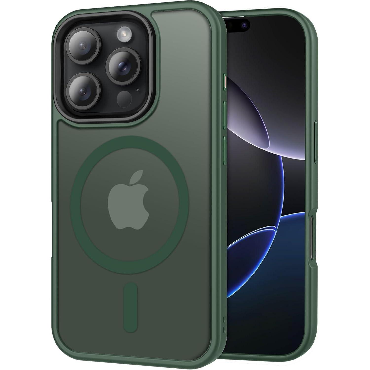 Iphone 16 Pro Hülle Magsafe, Stoßfest, Kameraschutz, Matt Transluzent Dunkelgrün