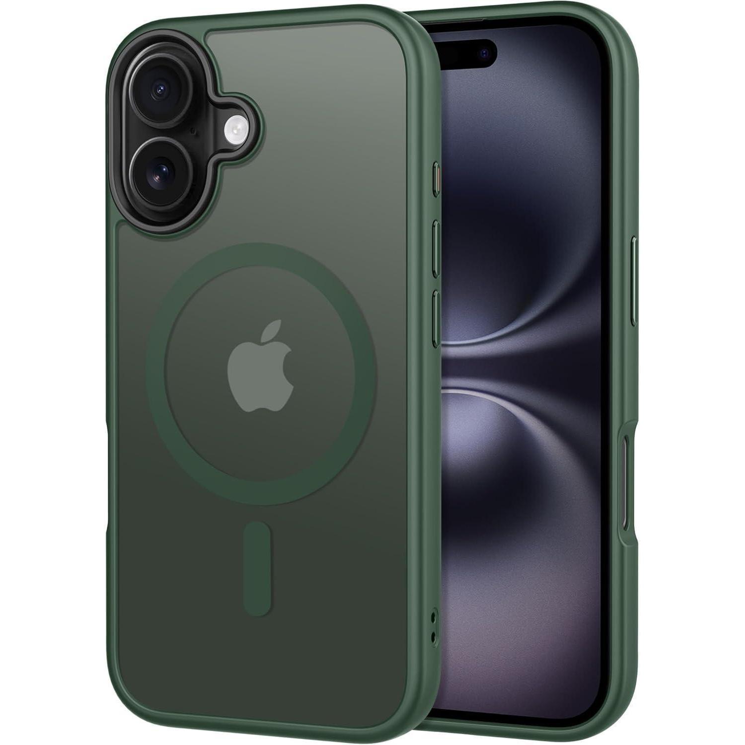 Iphone 16 Hülle Magsafe, Stoßfest, Kameraschutz, Matt Transluzent, Dunkelgrün