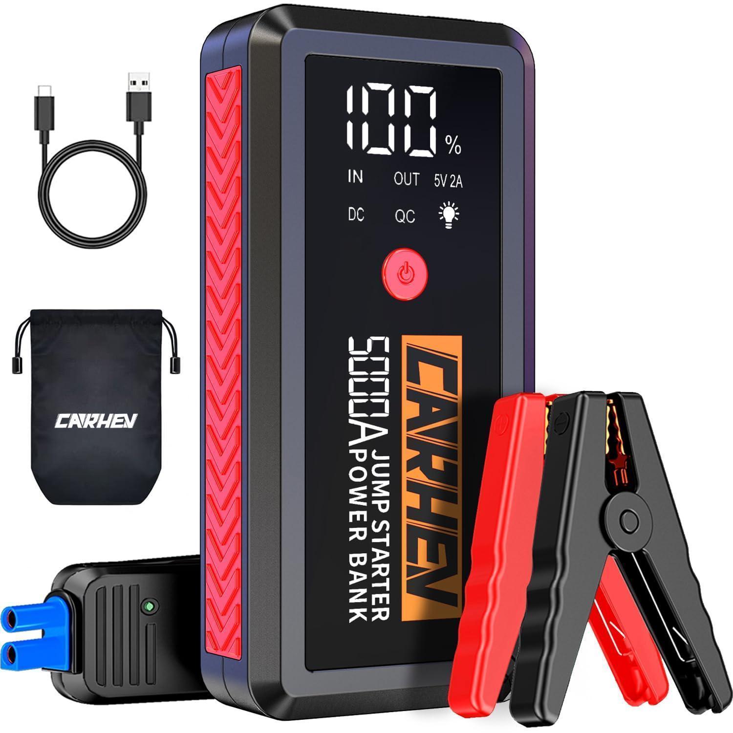 Starthilfe Powerbank 5000a Für Pkw, 12v Autobatterie Booster, Bis 8.0l Benzin/diesel