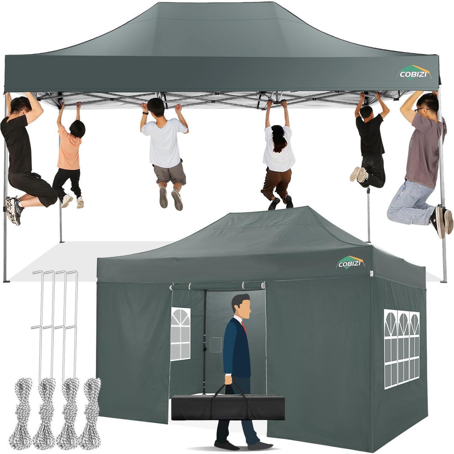 Faltpavillon 3x4,5m Grau, Wasserdicht, Stabil, Mit 4 Seitenwänden