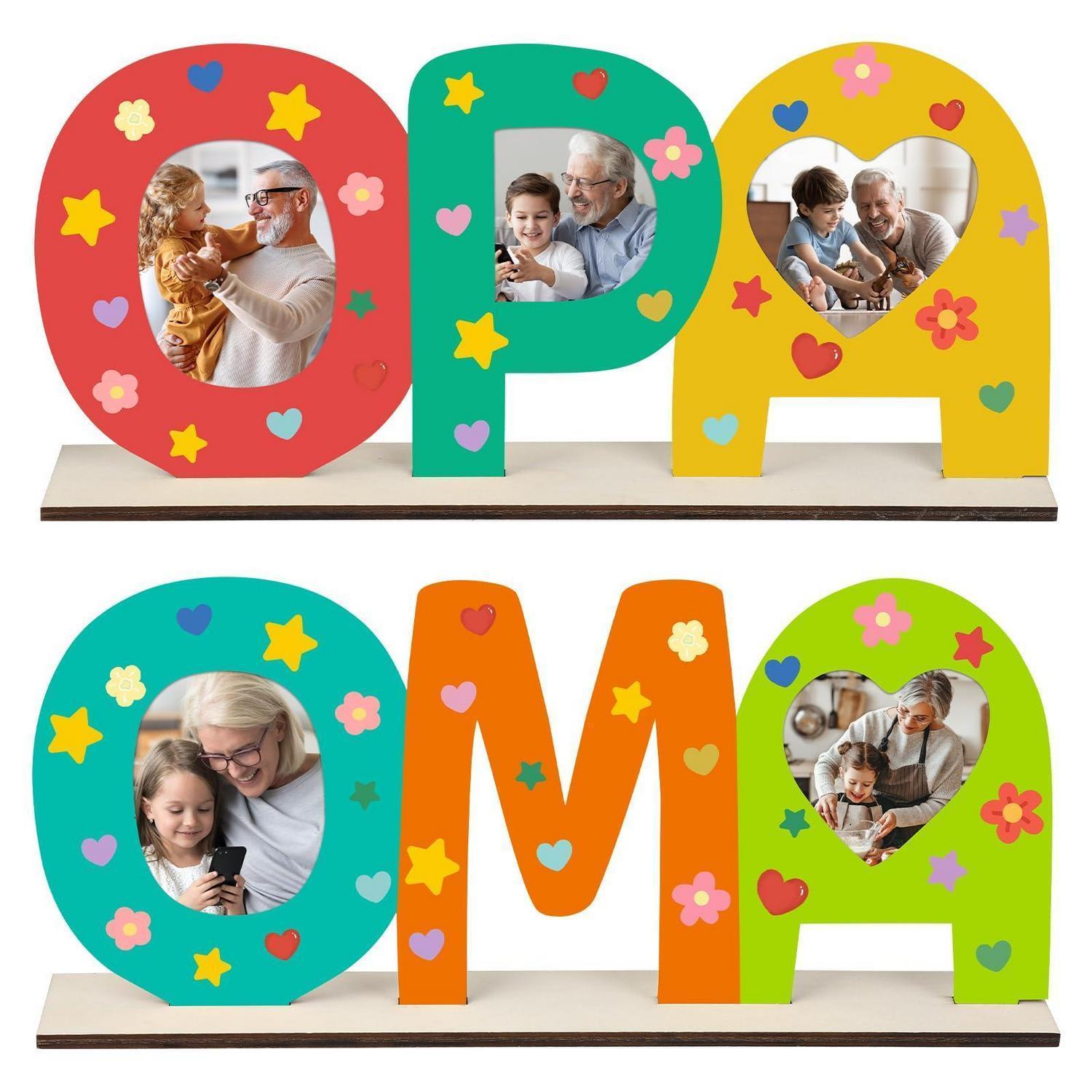 Holz Buchstaben Bilderrahmen Set Für Oma & Opa, Bastelset Für Kinder