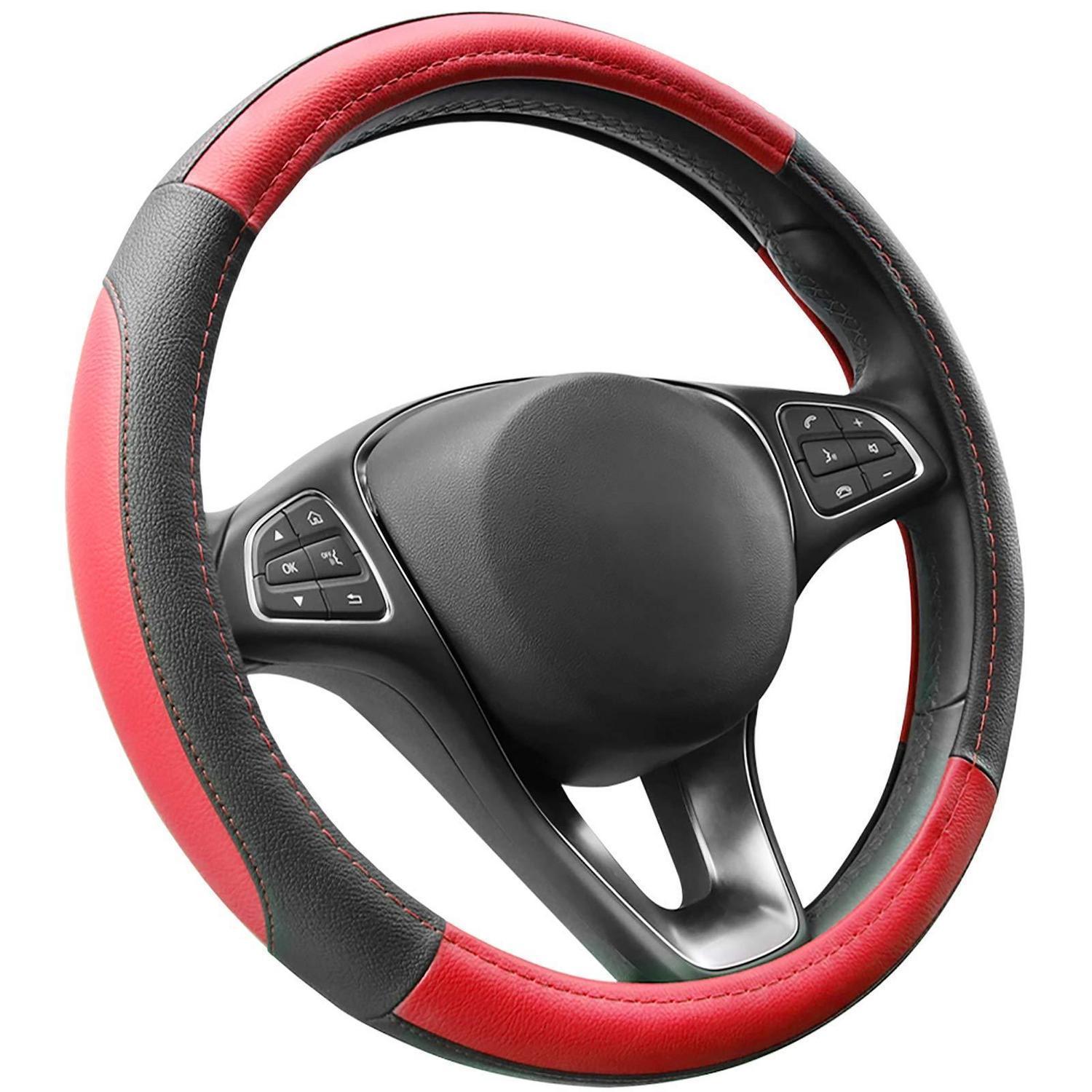 Lenkradbezug Mikrofaser Leder Rot Schwarz M (37-38cm) Anti-rutsch
