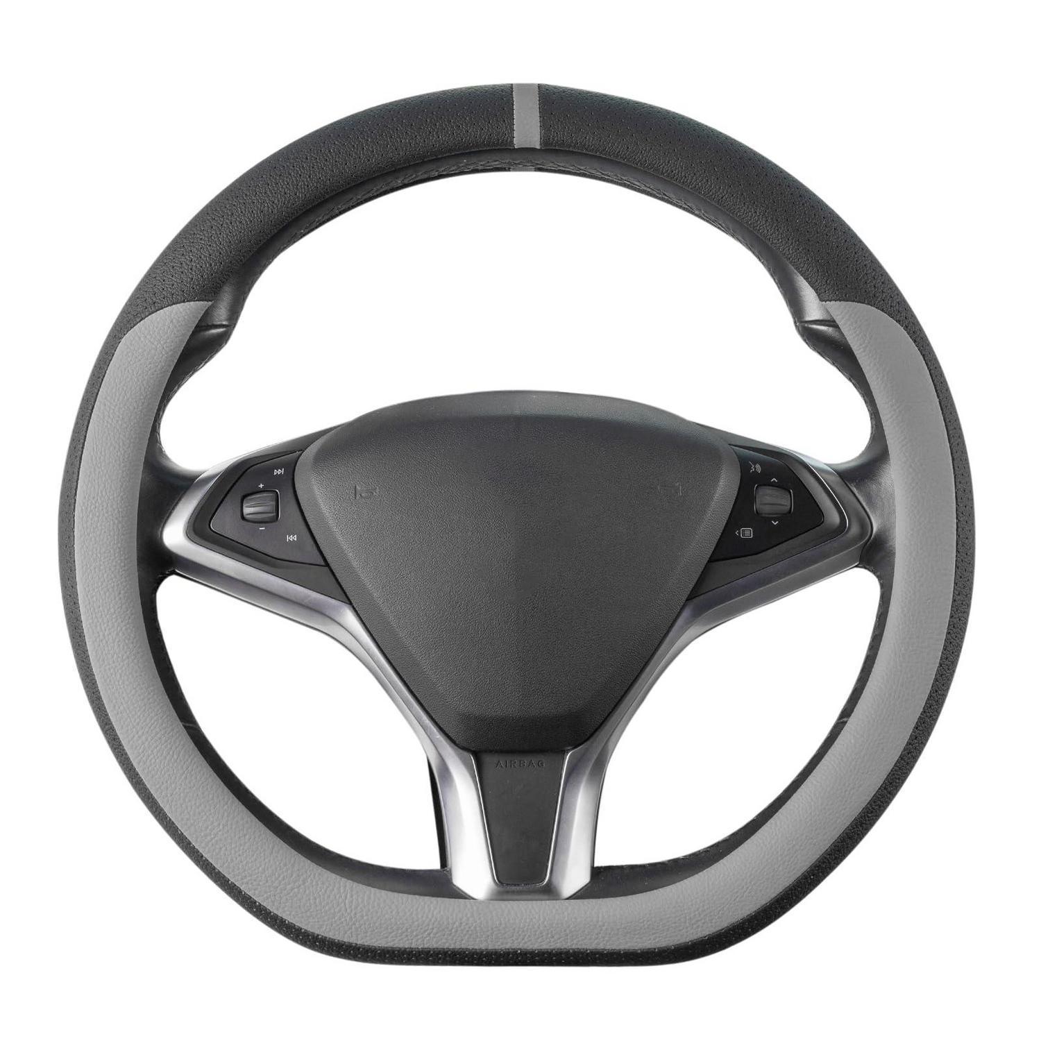 Lenkradbezug D-form Mikrofaser Leder Grau/schwarz M (37-38cm)