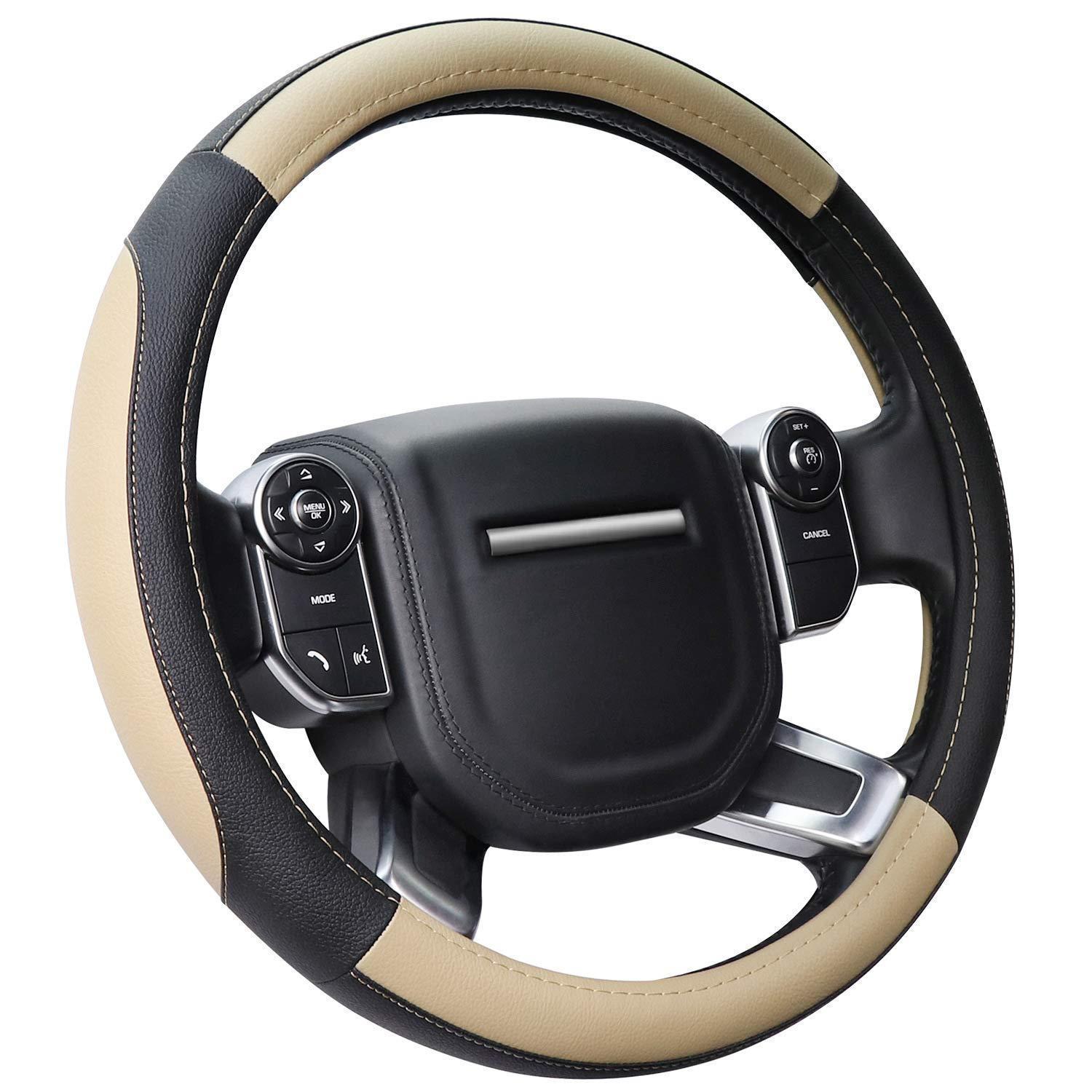 Anti-rutsch Lenkradbezug Mikrofaser Leder Beige/schwarz L (39-40.5cm)