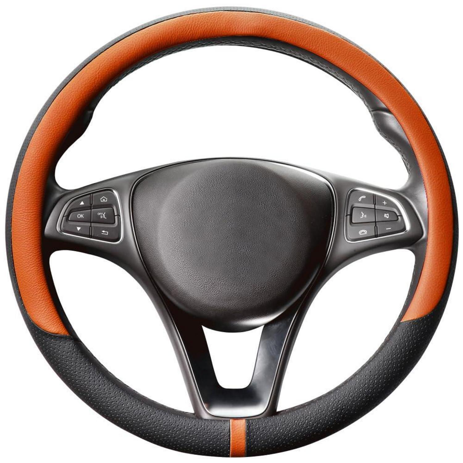 Lenkradbezug Auto Mikrofaser Leder Anti-rutsch Schwarz Orange M 37-38cm