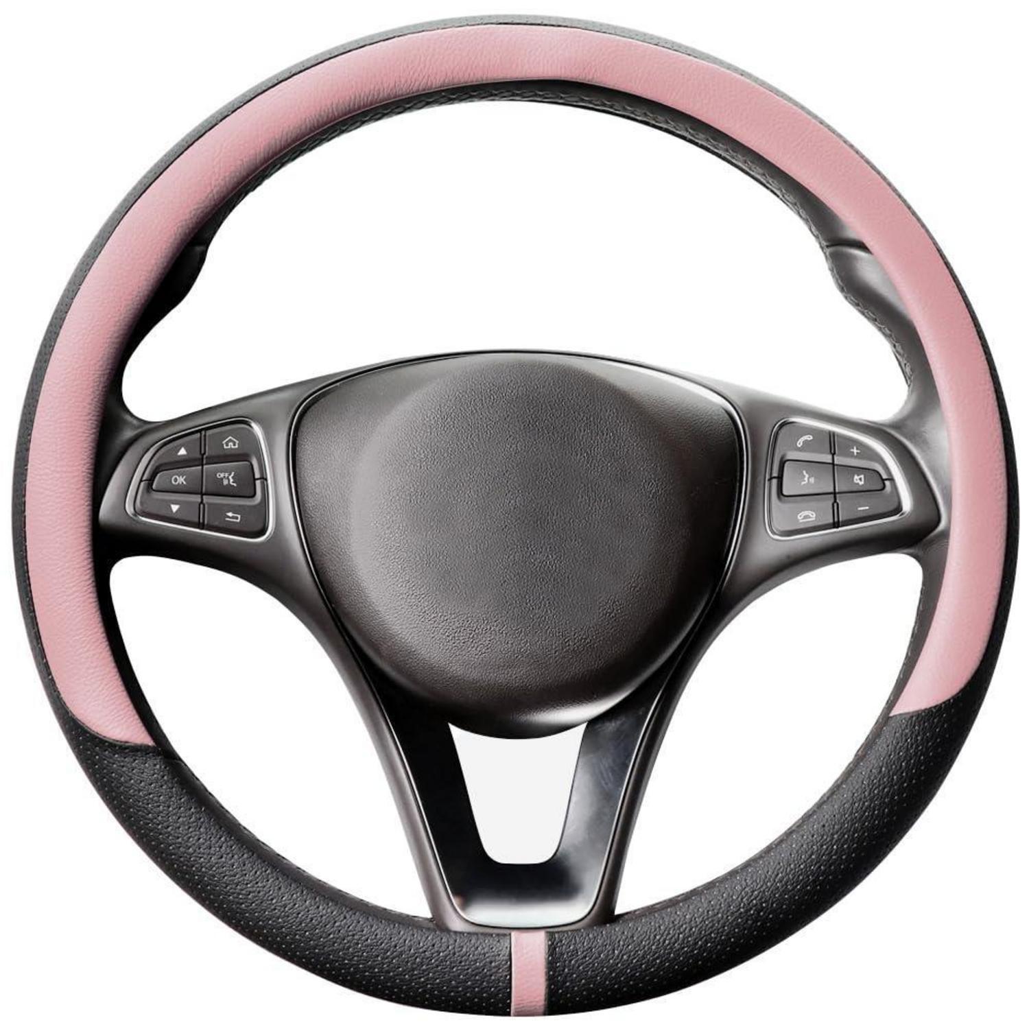 Lenkradbezug Auto Mikrofaser Leder 37-38cm Schwarz Rosa Anti-rutsch