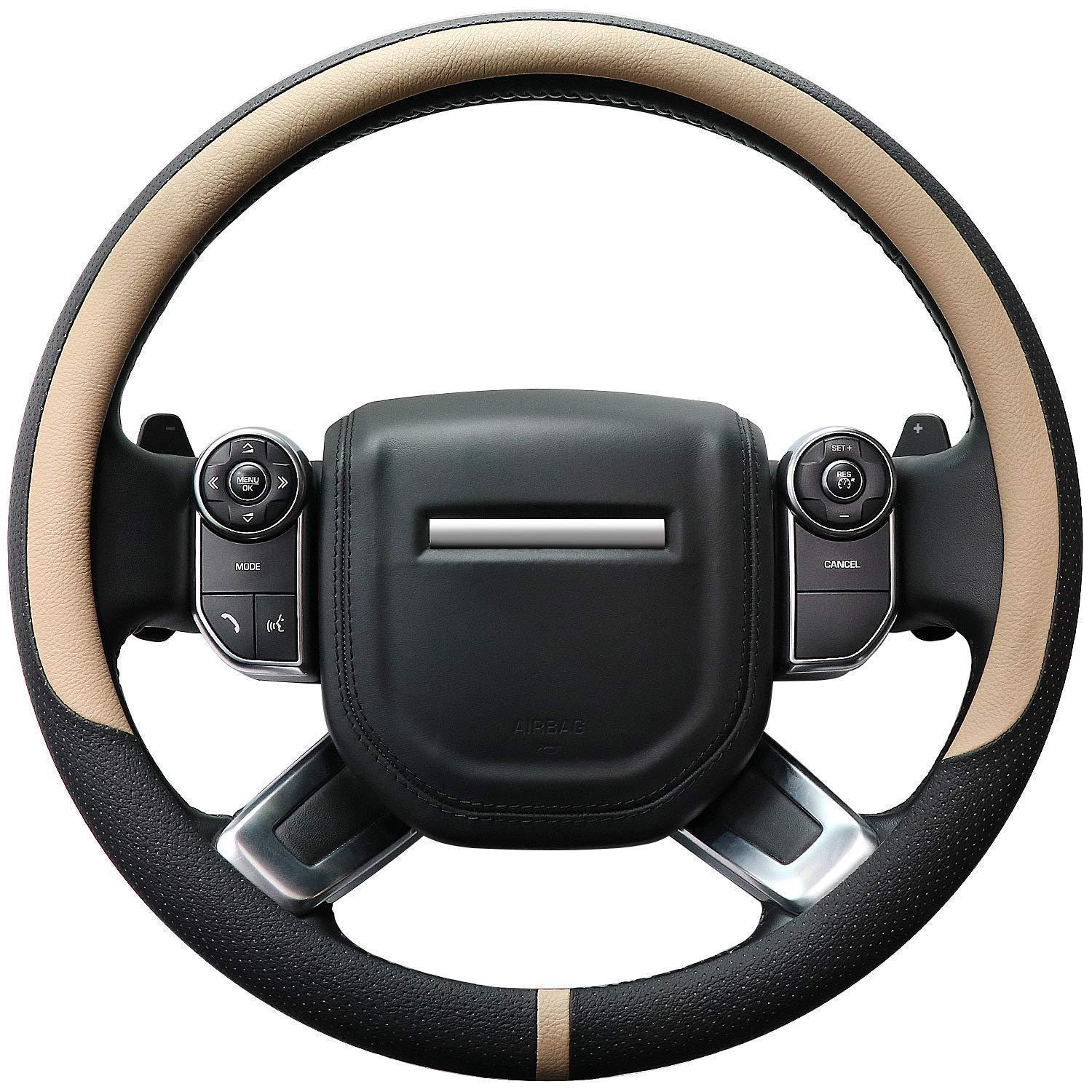 Lenkradbezug Auto Universal Mikrofaser Leder Beige Schwarz 39-40.5cm