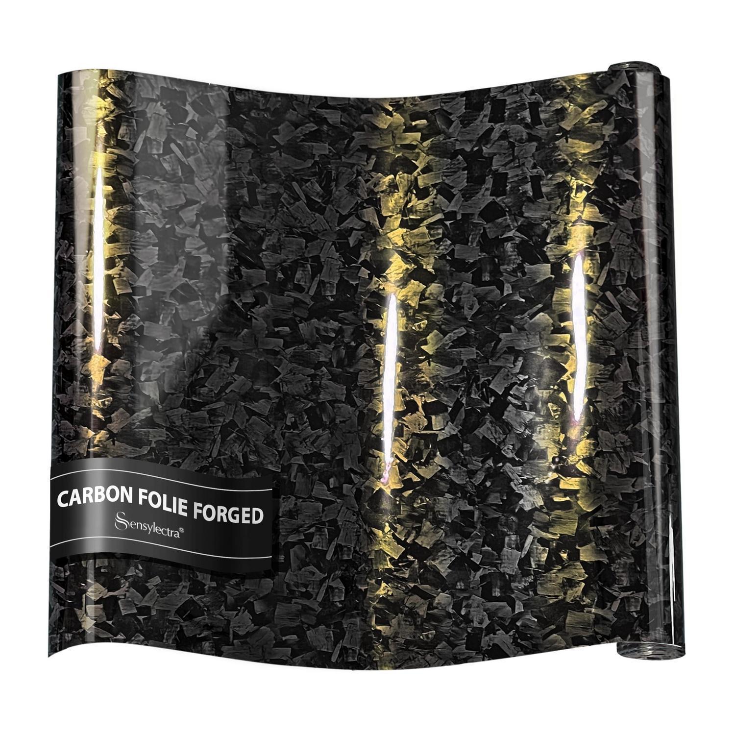 Carbon Folie Geschmiedete Optik Schwarz-gold 150x30cm Selbstklebend Witterungsbeständig