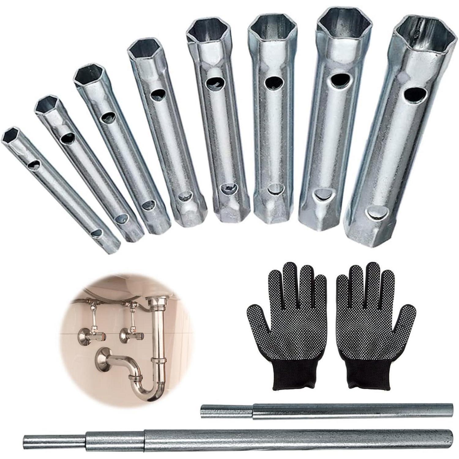 10-teiliges Rohrsteckschlüssel-set Mit Handschuhen Für Installation Und Reparatur