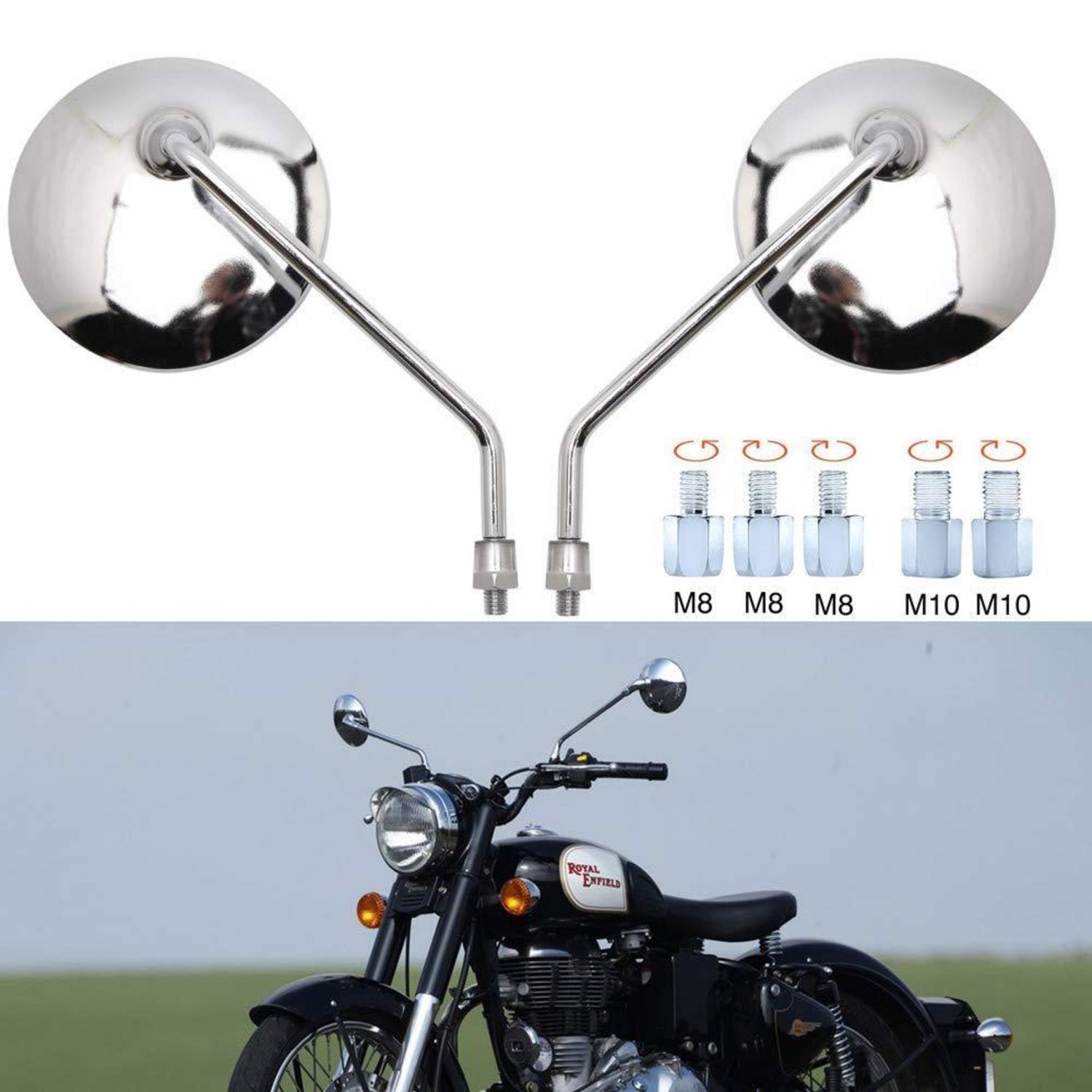 Motorrad Lenker Spiegel Chrom Rund 360° Verstellbar Mit M8 M10 Gewinde