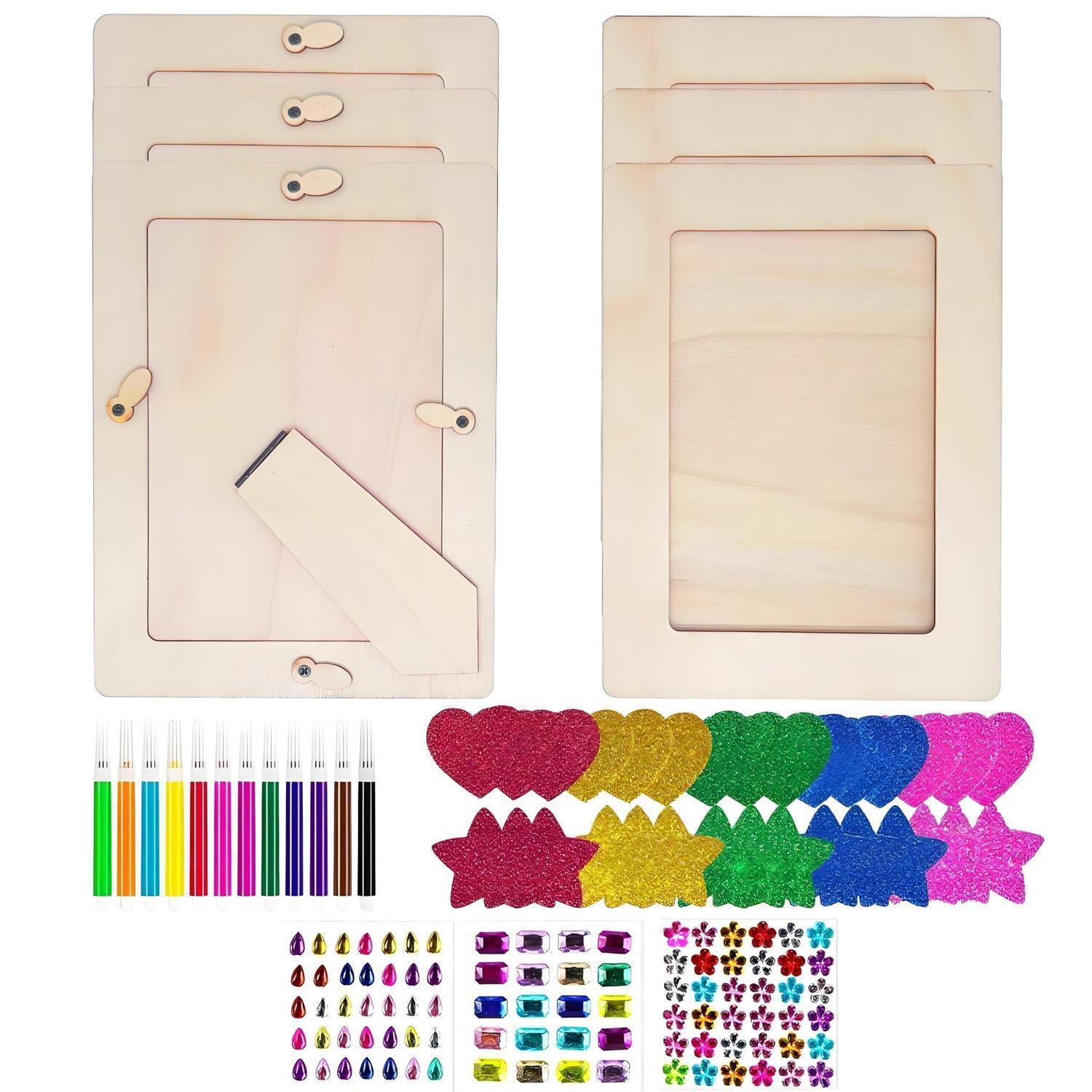 Diy Bilderrahmen Set 6 Stück Holz 20x15cm Mit Diamantstickern & 3d Aufklebern