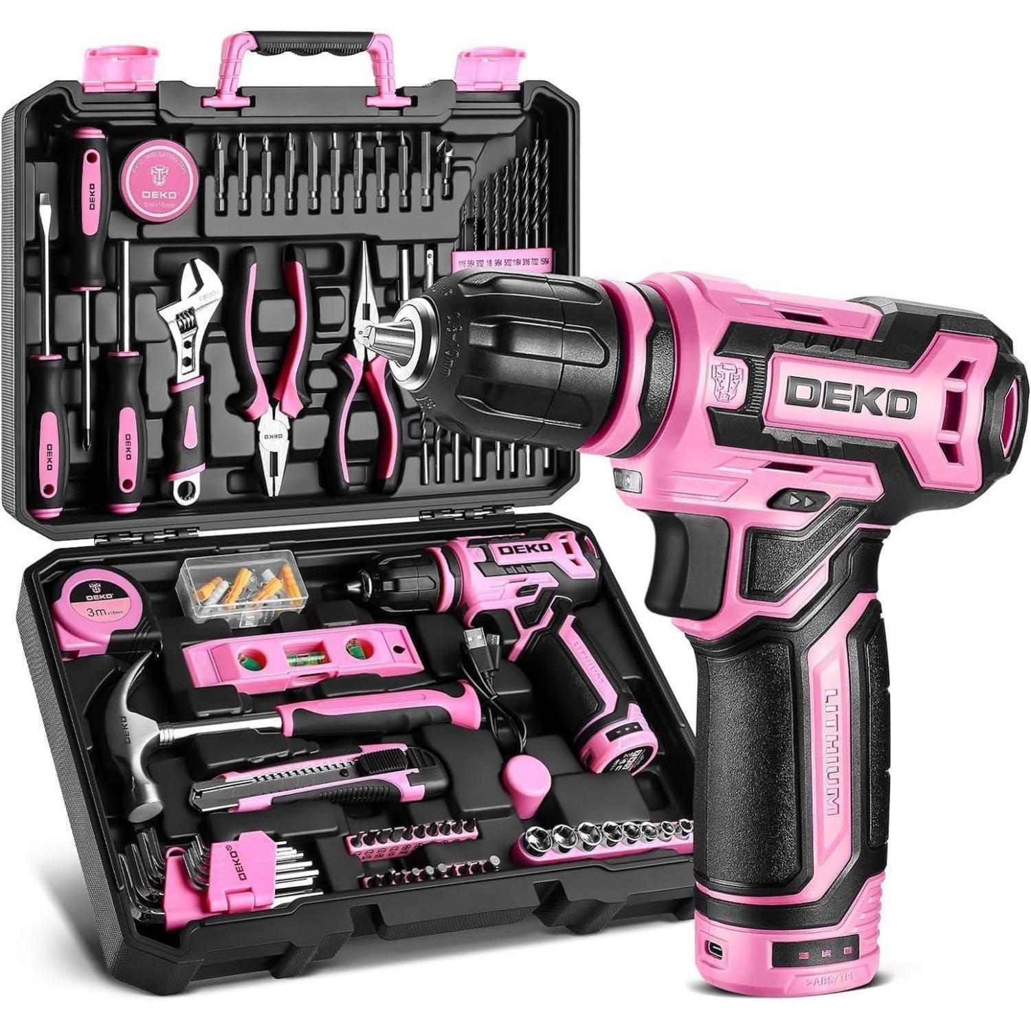 Werkzeugkoffer 133-teilig Mit 12v Akkuschrauber, Rosa, Für Haushalt & Heimwerken