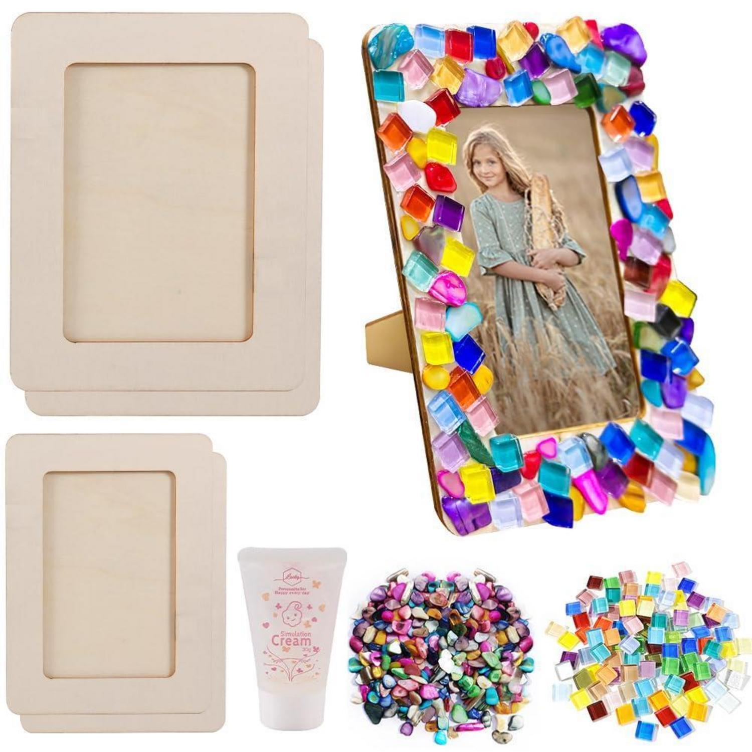 Diy Mosaik Bilderrahmen Bastelset Für Kinder & Erwachsene, Holzrahmen Mit Muscheln & Kristallen