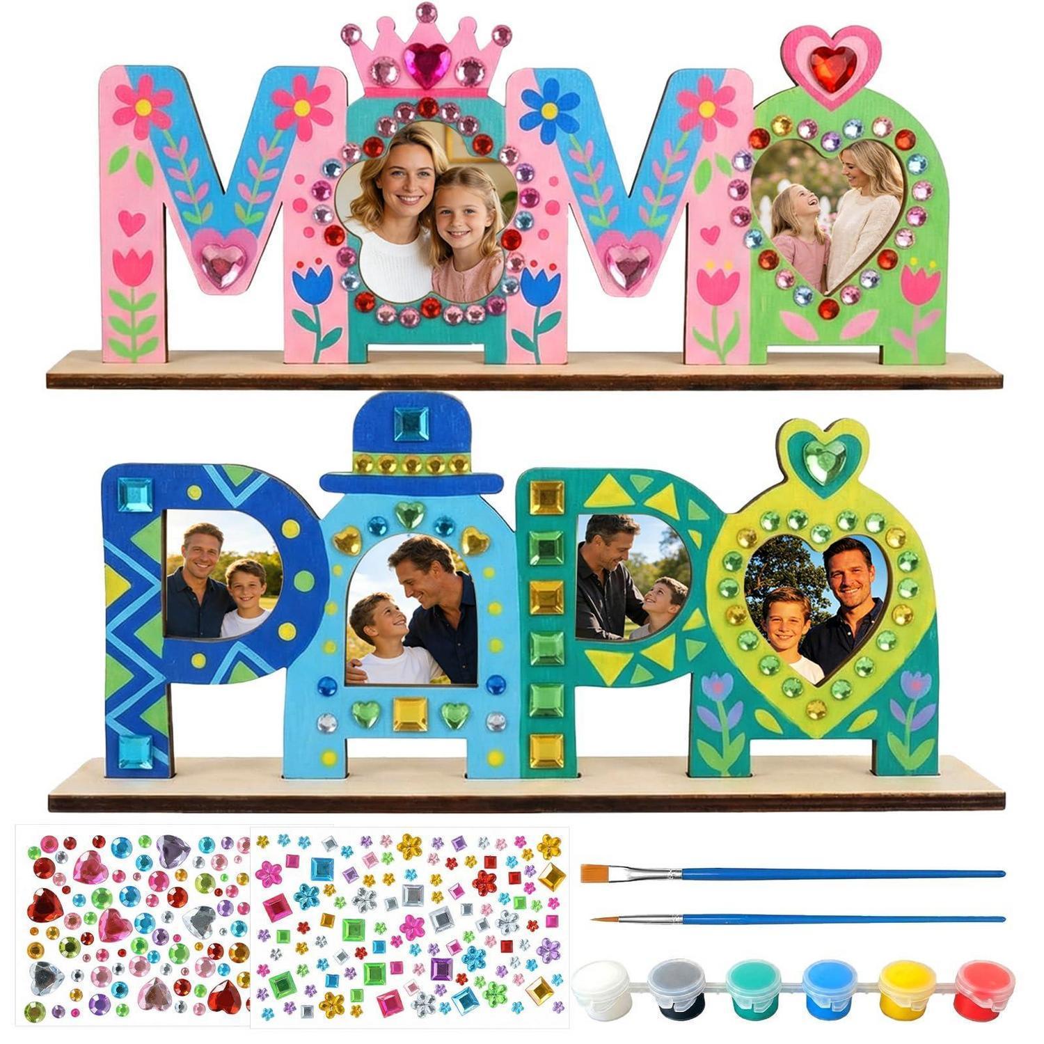 Diy Bilderrahmen Set Für Eltern: Papa Mama Holzbuchstaben Bastelset Mit Farben & Stickern