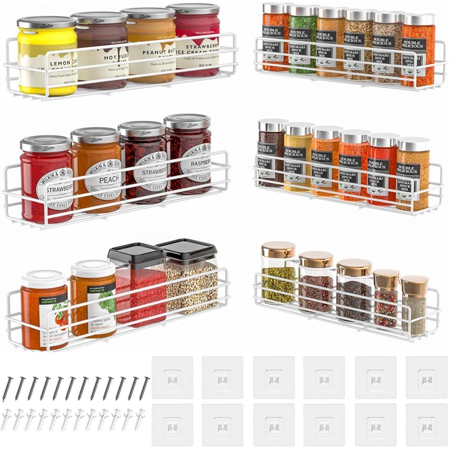 6er Gewürzregal Set, Wandregal Ohne Bohren, Edelstahl, Für Küche & Schrank