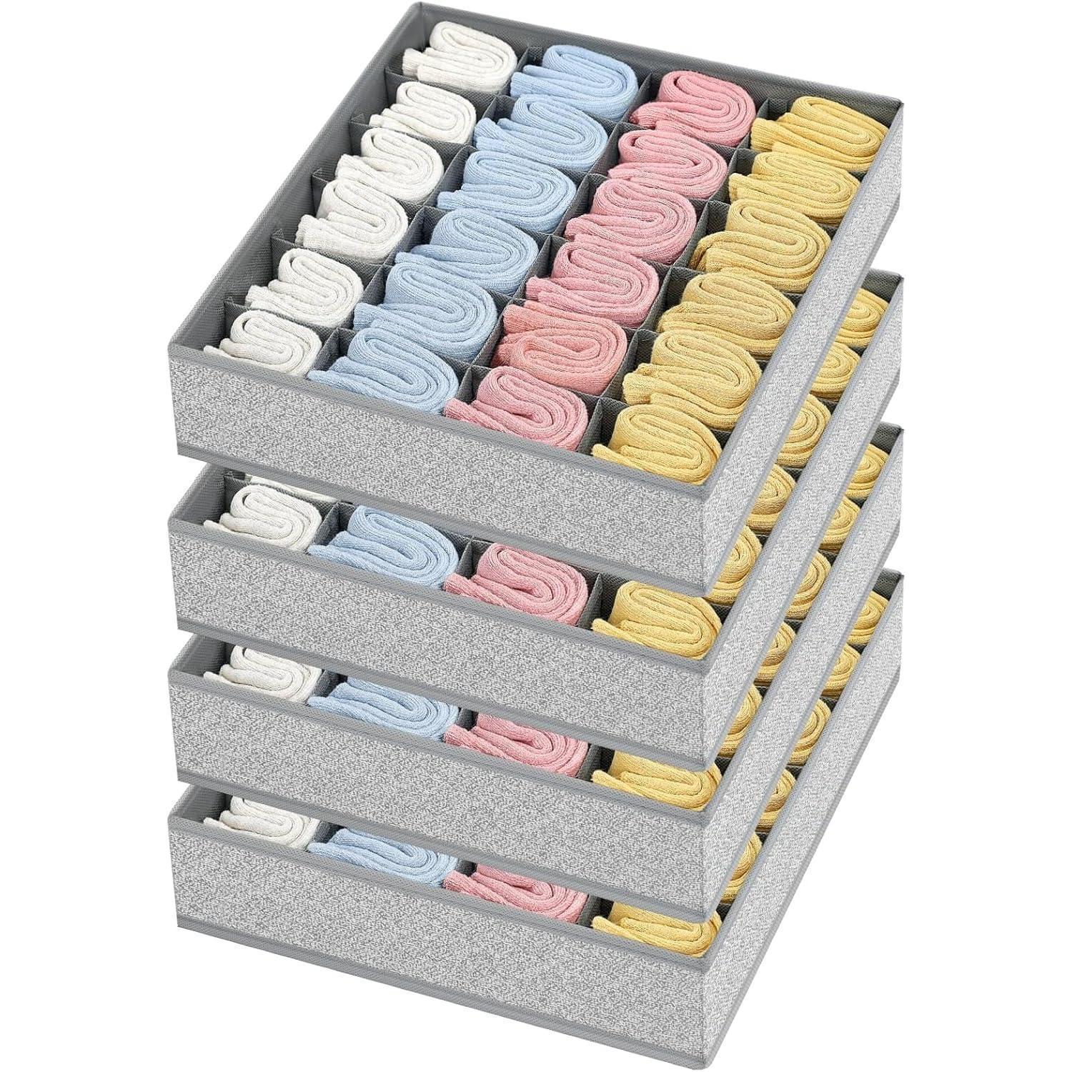 Schubladen Organizer 4 Stück Mit 24 Fächern, Faltbar, Für Socken, Krawatten, Gürtel, Hellgrau