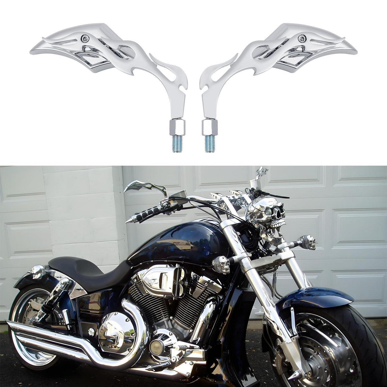 Motorrad Rückspiegel Flammenform 8mm 10mm Chrom 360° Verstellbar Für Harley