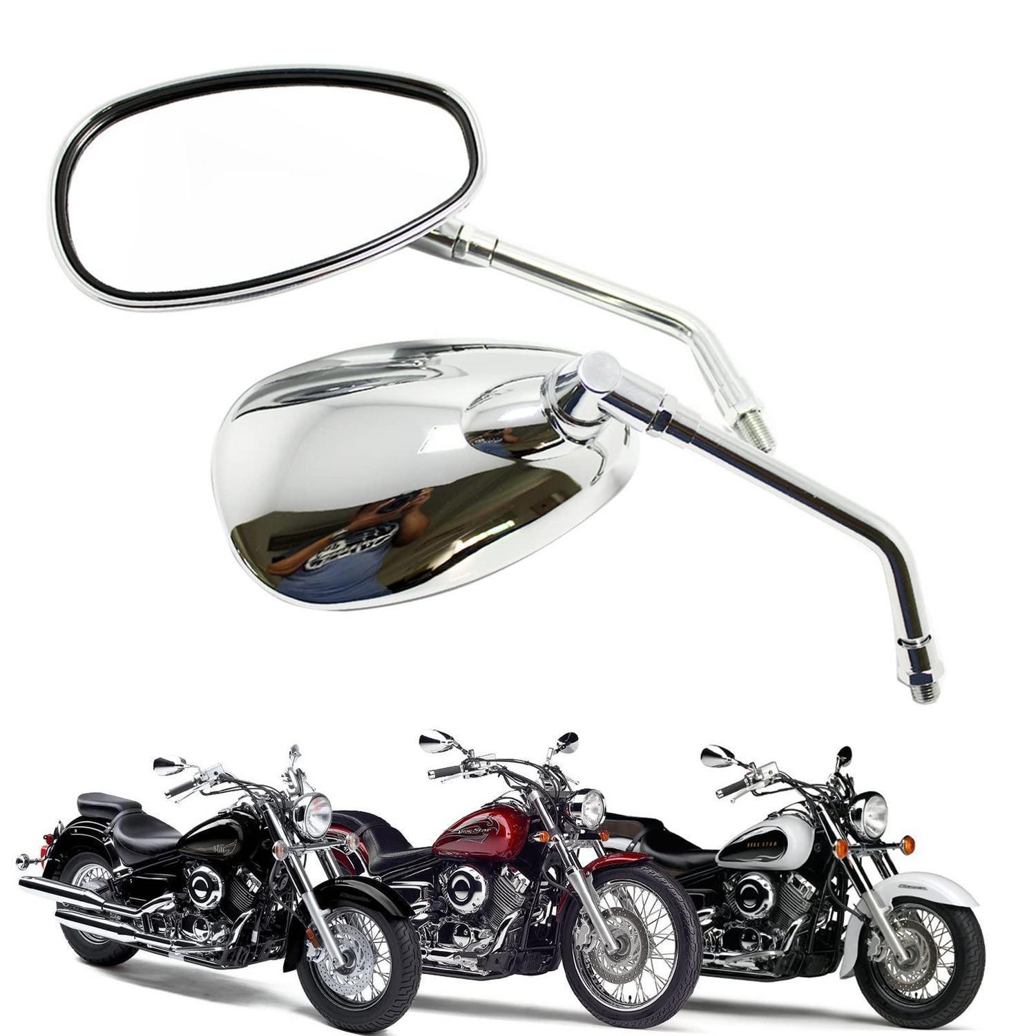 Motorrad Rückspiegel Chrom Oval E-geprüft 10mm Rechtsgewinde Für Roller Cruiser