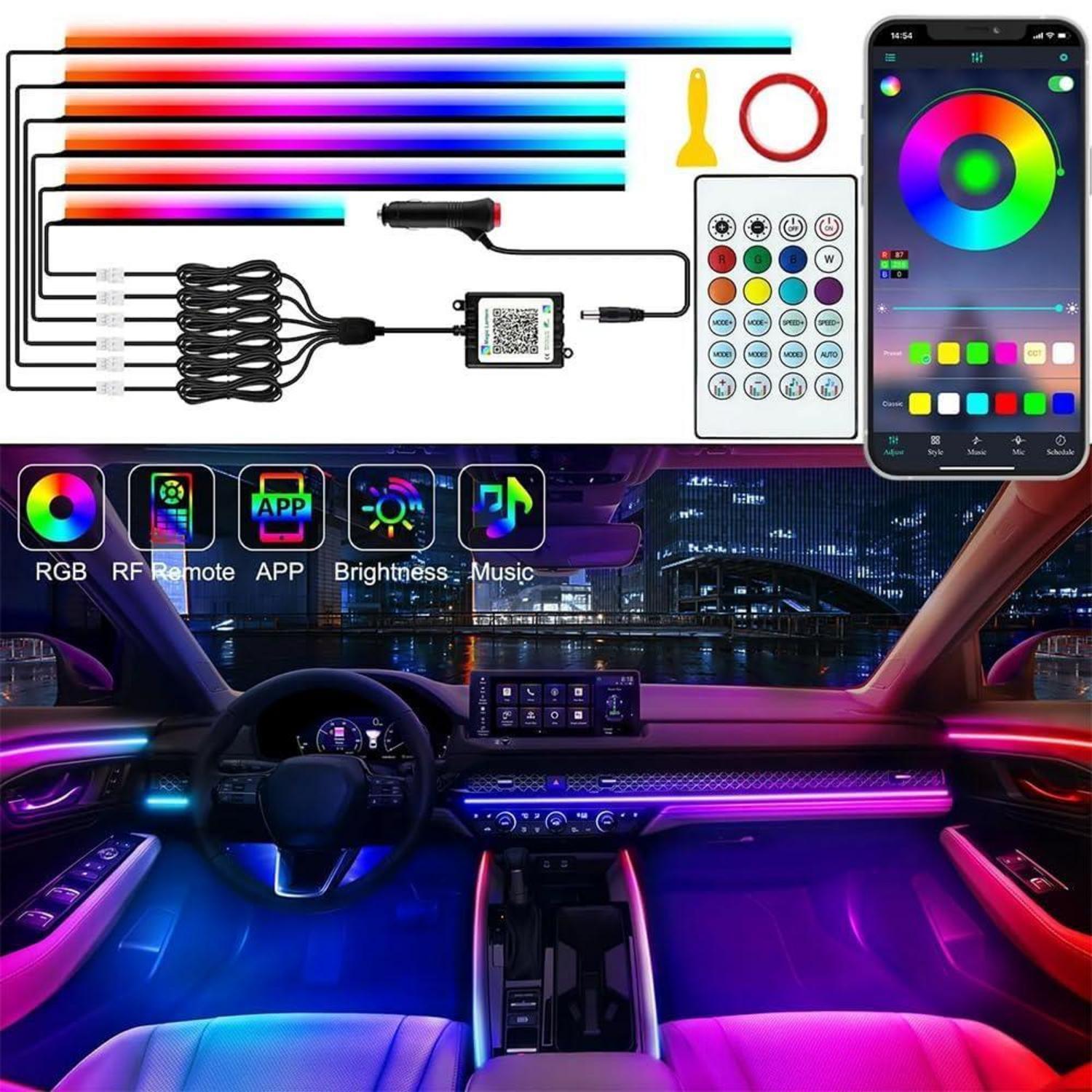 Auto Led Innenbeleuchtung 6in1 Rgb Ambientebeleuchtung App-steuerung Musiksynchronisation