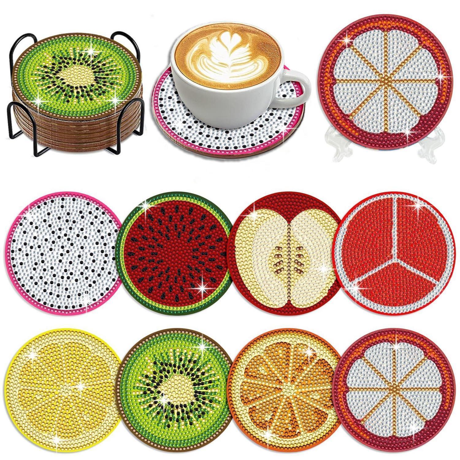 Diamond Painting Untersetzer Set 8 Stück Obst Motiv, Diy Bastelset Mit Zubehör