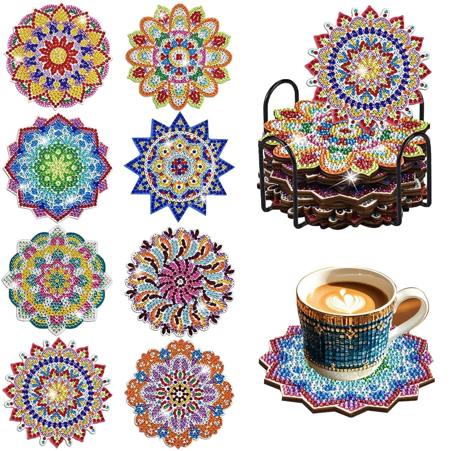 Diamond Painting Untersetzer 8er Set Mandala Mit Halter, Diy Bastelset