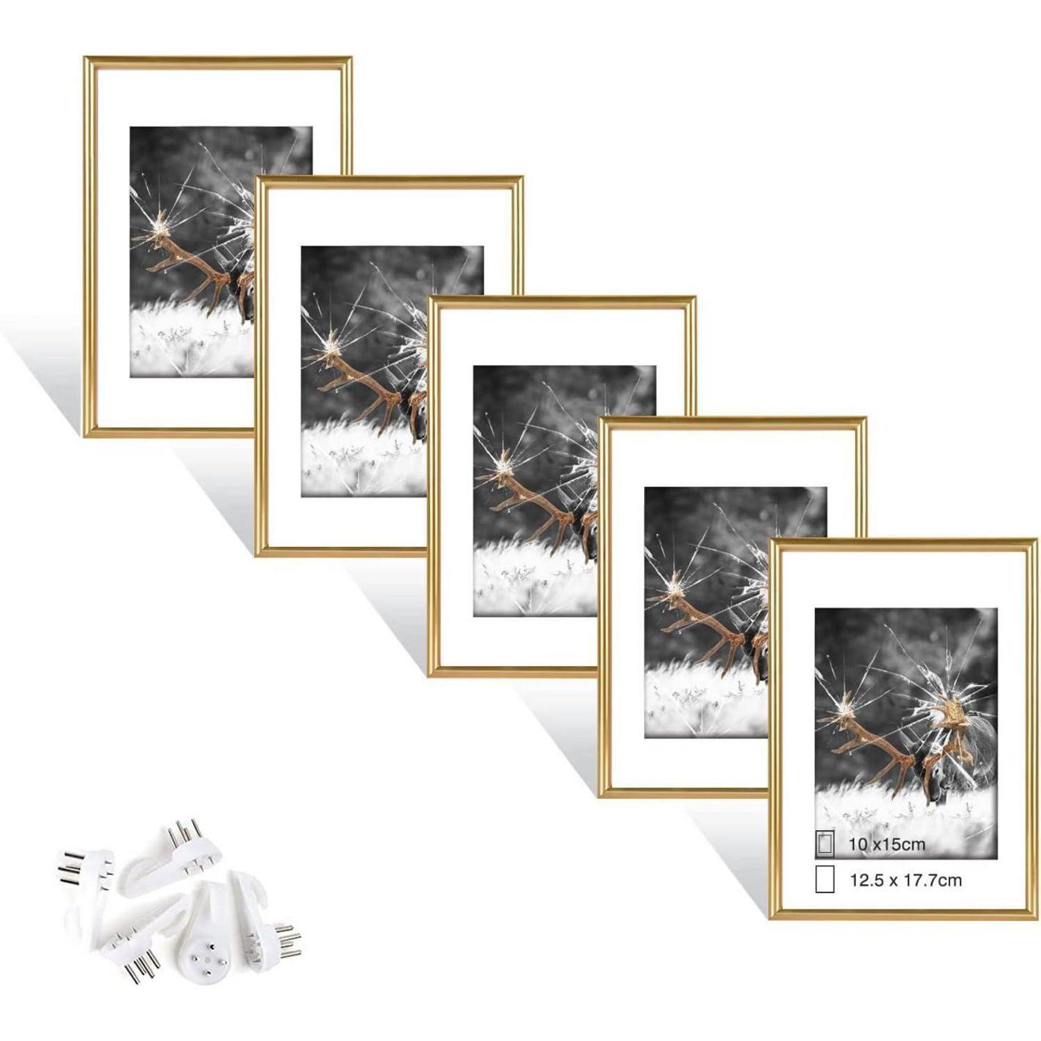 5er Set Bilderrahmen 13x18 Cm Gold Mit Plexiglas, Hoch- Und Querformat