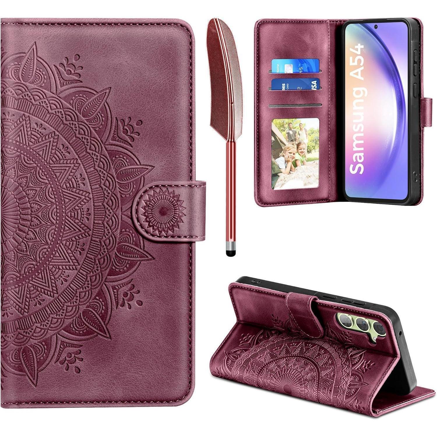 Flip Wallet Hülle Für Samsung Galaxy A54 5g Mit Kartenfach Und Standfunktion, Weinrot