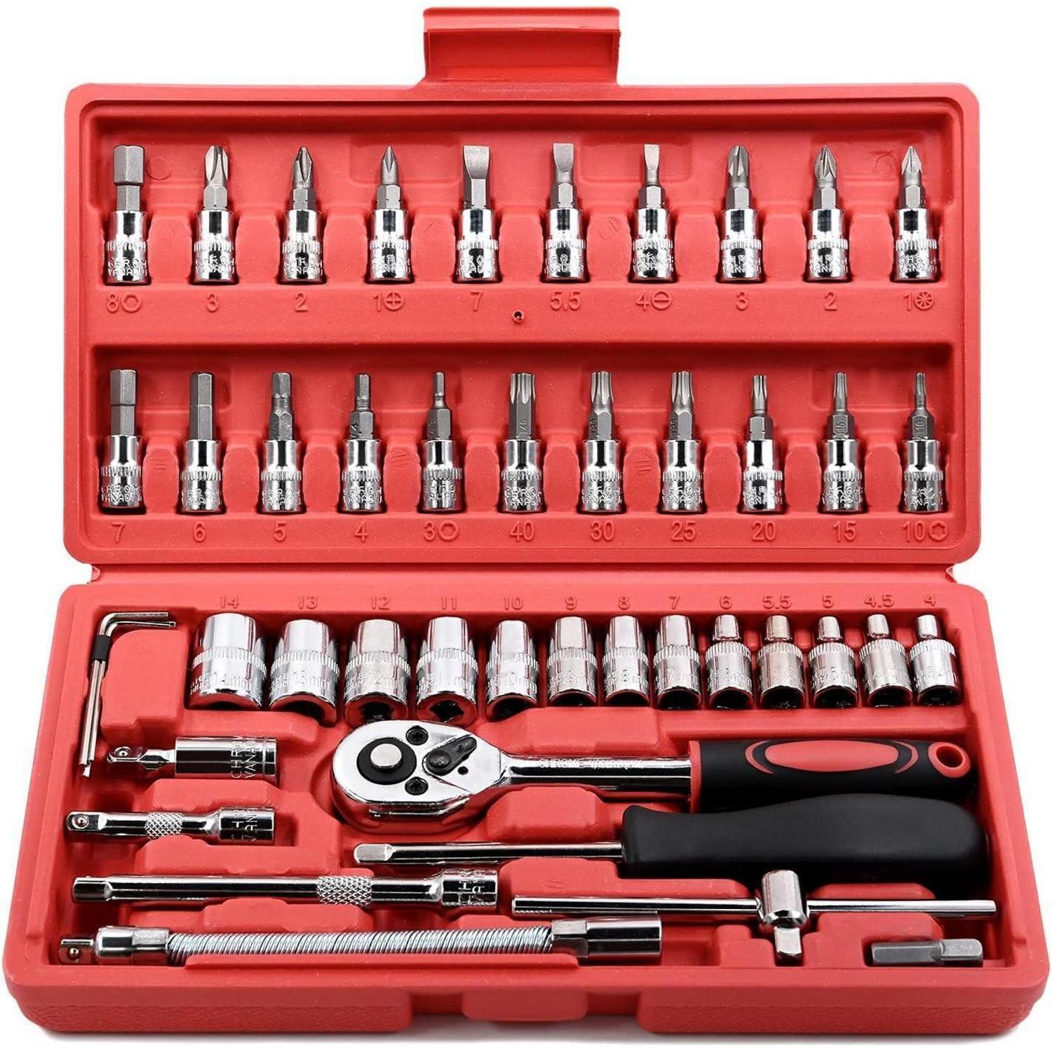 46-teiliges Steckschlüssel-set Mit Ratschenschlüssel Und Bits Für Heimwerker Und Autoreparatur