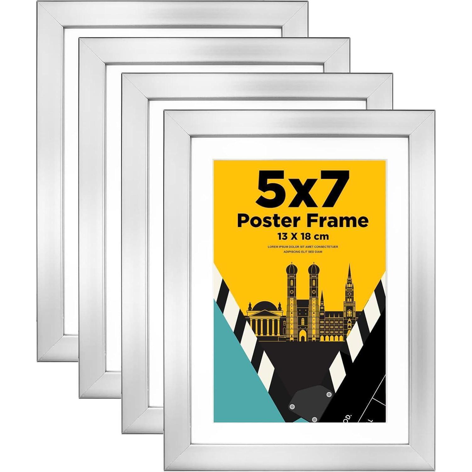 Bilderrahmen 13x18 Cm, 4er Set, Holzoptik, Silber, Mit Acrylglas, Tisch- & Wandmontage