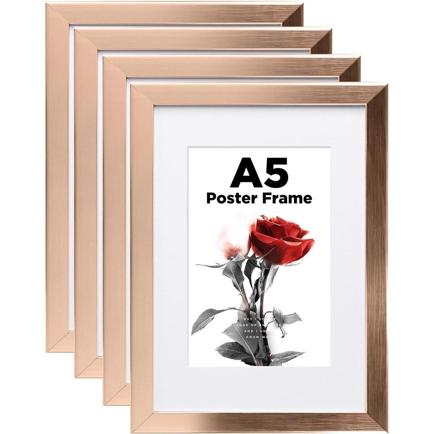 Bilderrahmen A5 Rosé Gold 4er Set Mit Passepartout Für 10x15 Cm Fotos