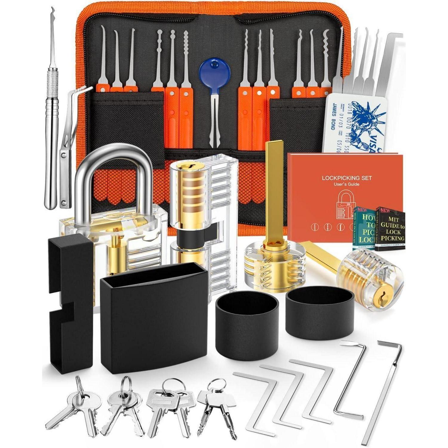 38-teiliges Lockpicking Set Mit 4 Trainingsschlössern Und Anleitung
