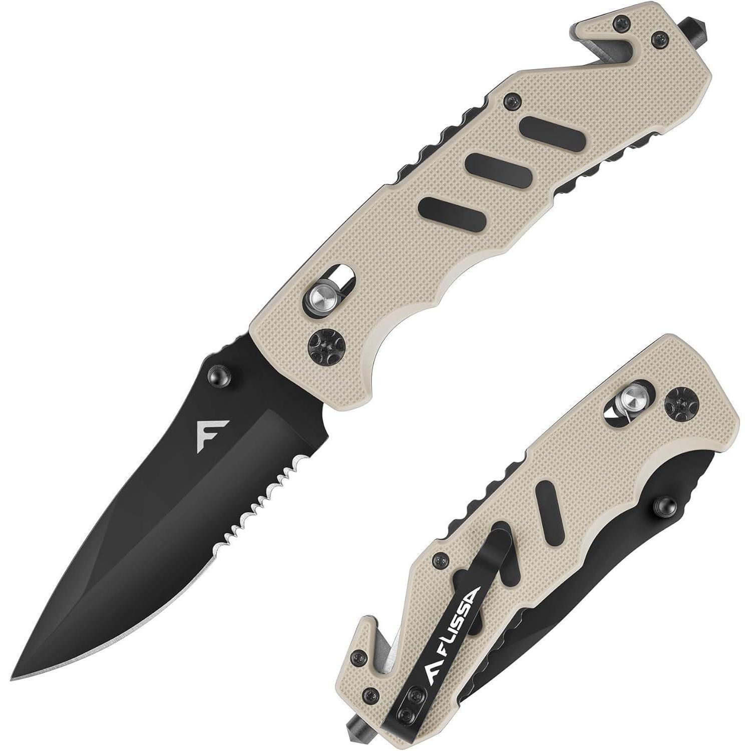 Klappmesser Mit Glasbrecher, Gurtschneider Und Taschenclip Für Camping & Outdoor