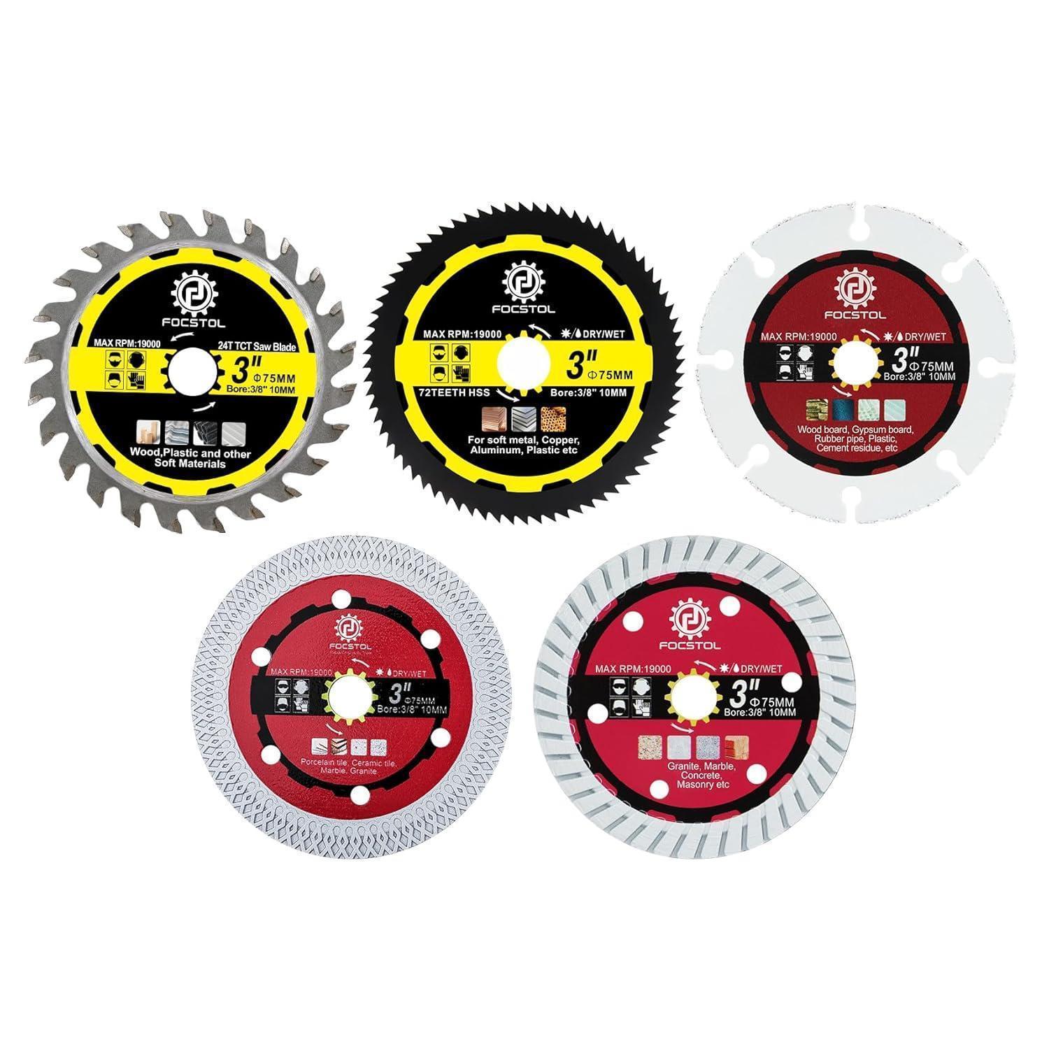 Trennscheiben-set 75mm 10mm Bohrung Für Fliesen Holz Metall Beton 5 Stück