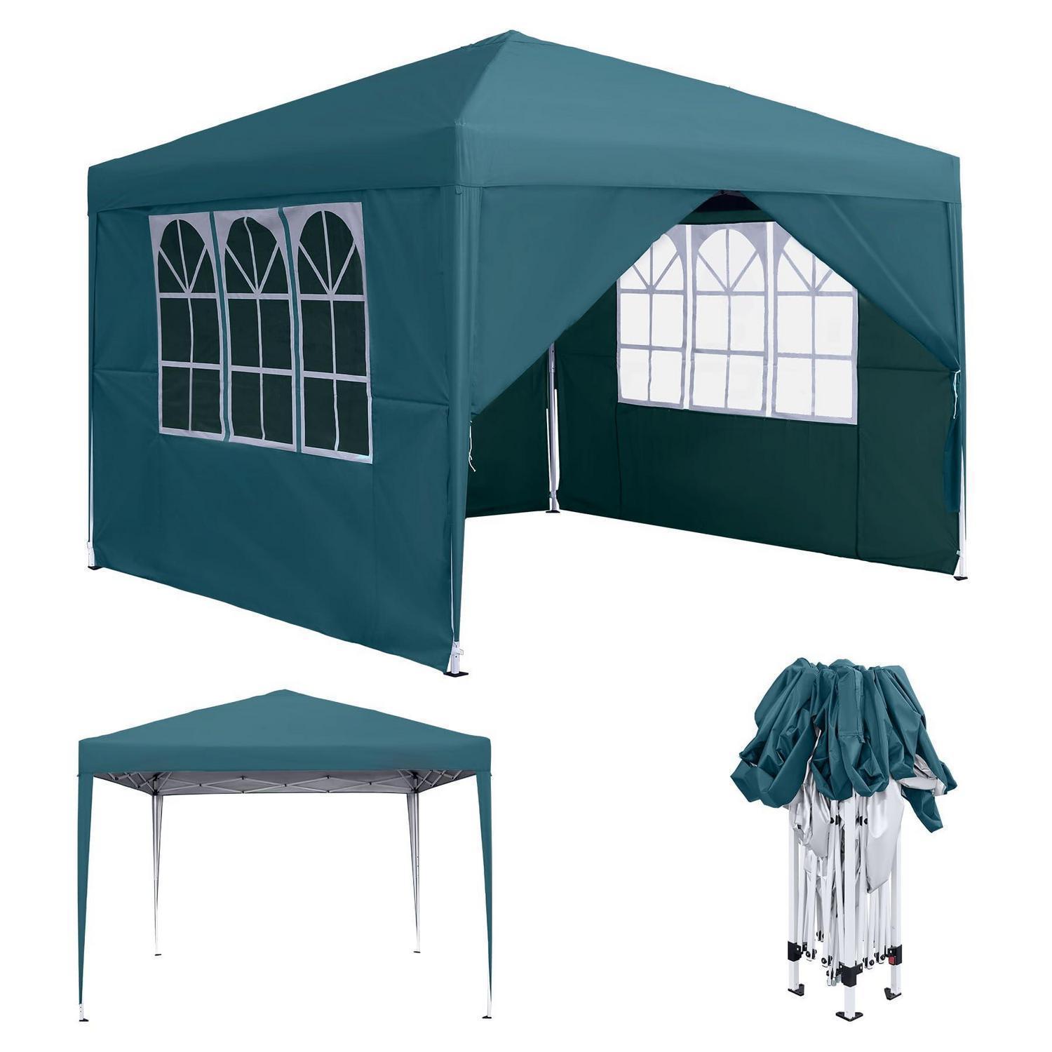Faltpavillon 3x3m Grün Wasserdicht Mit 4 Fenstern Und Seitenteilen