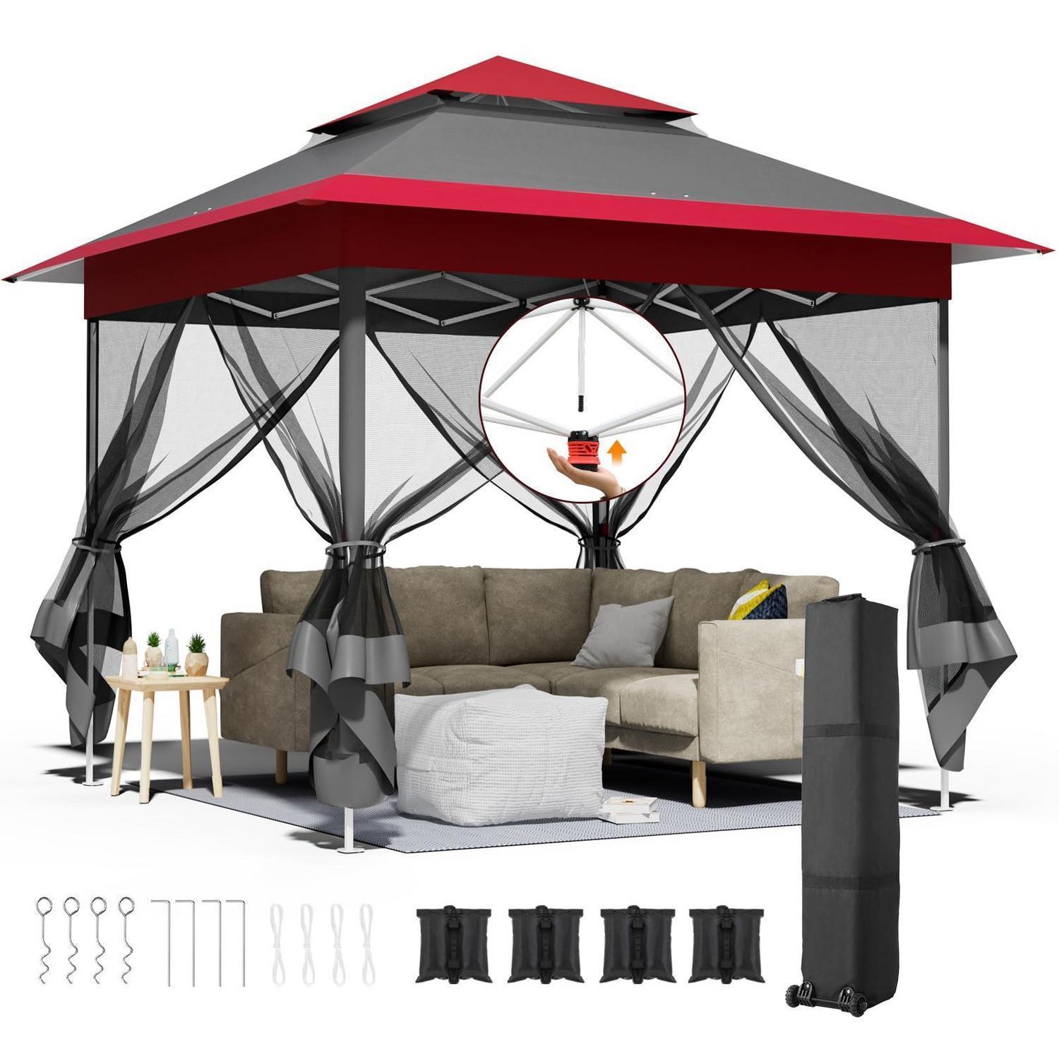Faltpavillon 3,3x3,3m Mit Moskitonetz, Wasserdicht, Uv-schutz 50+, Inkl. Sandsäcken