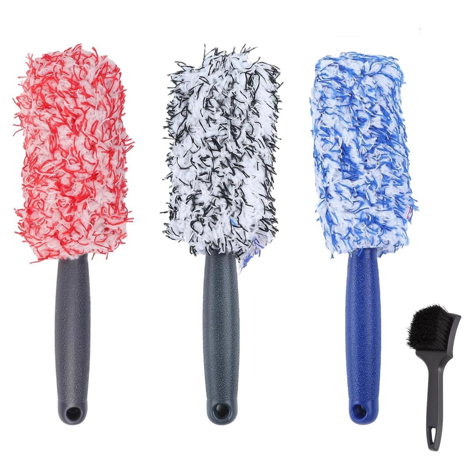 Felgenbürsten Set 3 Stück + Reifenbürste, Mikrofaser, Schonend, Ergonomischer Griff