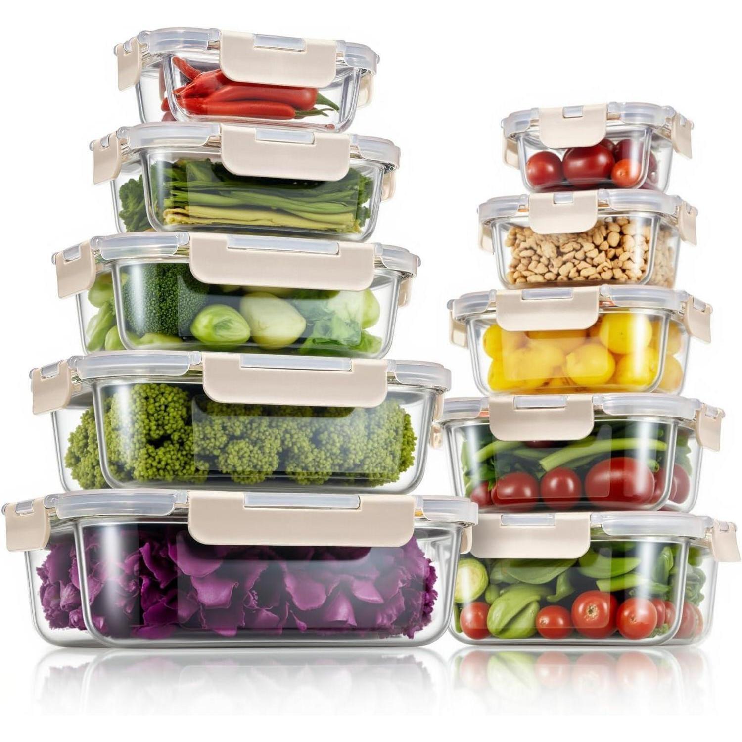Vorratsbehälter Set Glas Luftdicht Auslaufsicher Bpa-frei Cremeweiß 10 Größen