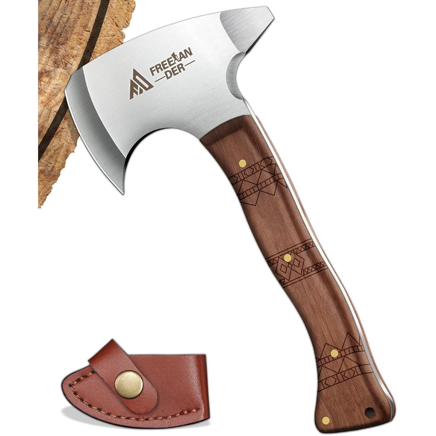 Kleine Outdoor Axt Mit Holzgriff Und Scheide, 20cm Survival Beil