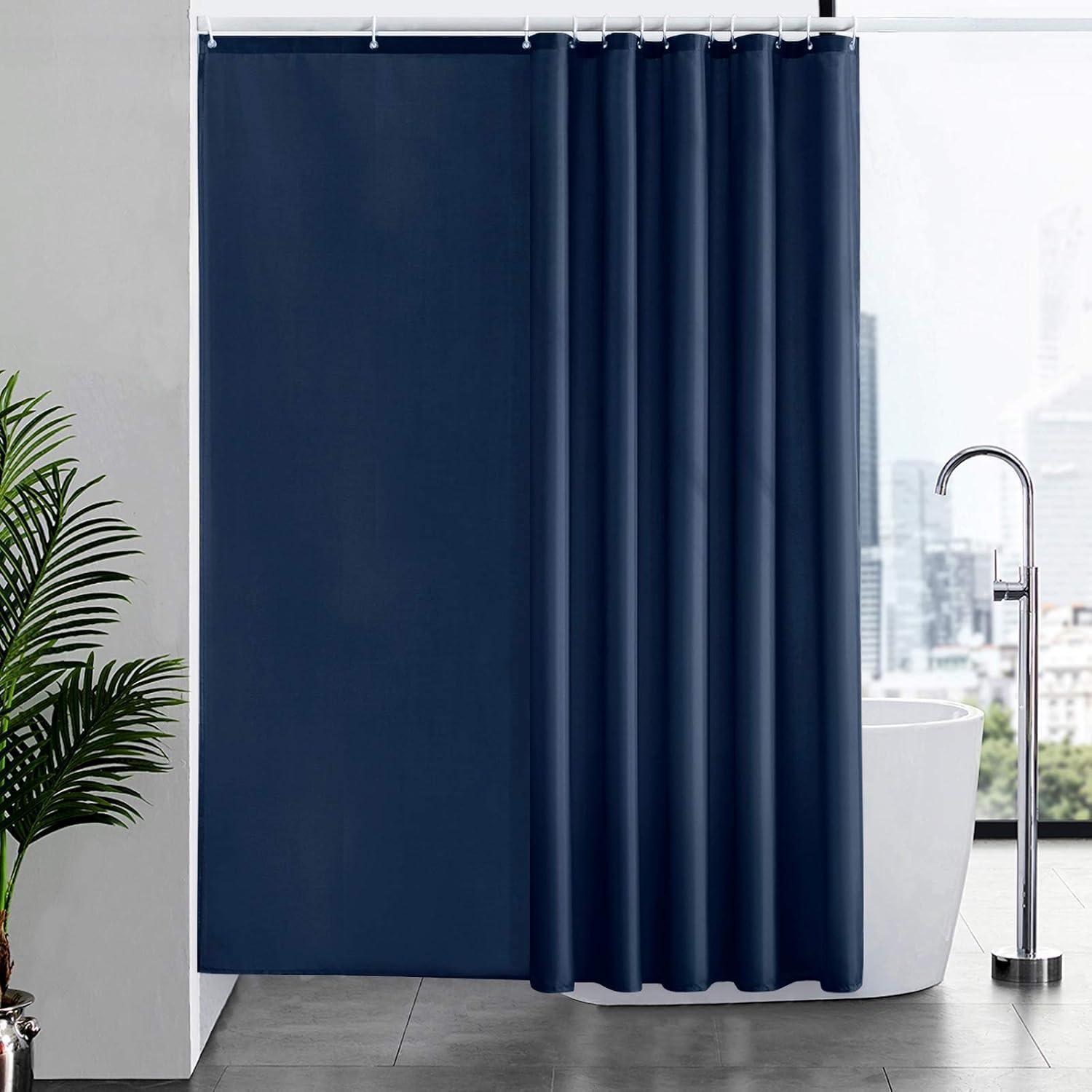 Duschvorhang Textil Überlänge 200x200cm Dunkelblau Anti-schimmel Waschbar Mit 12 Ringen