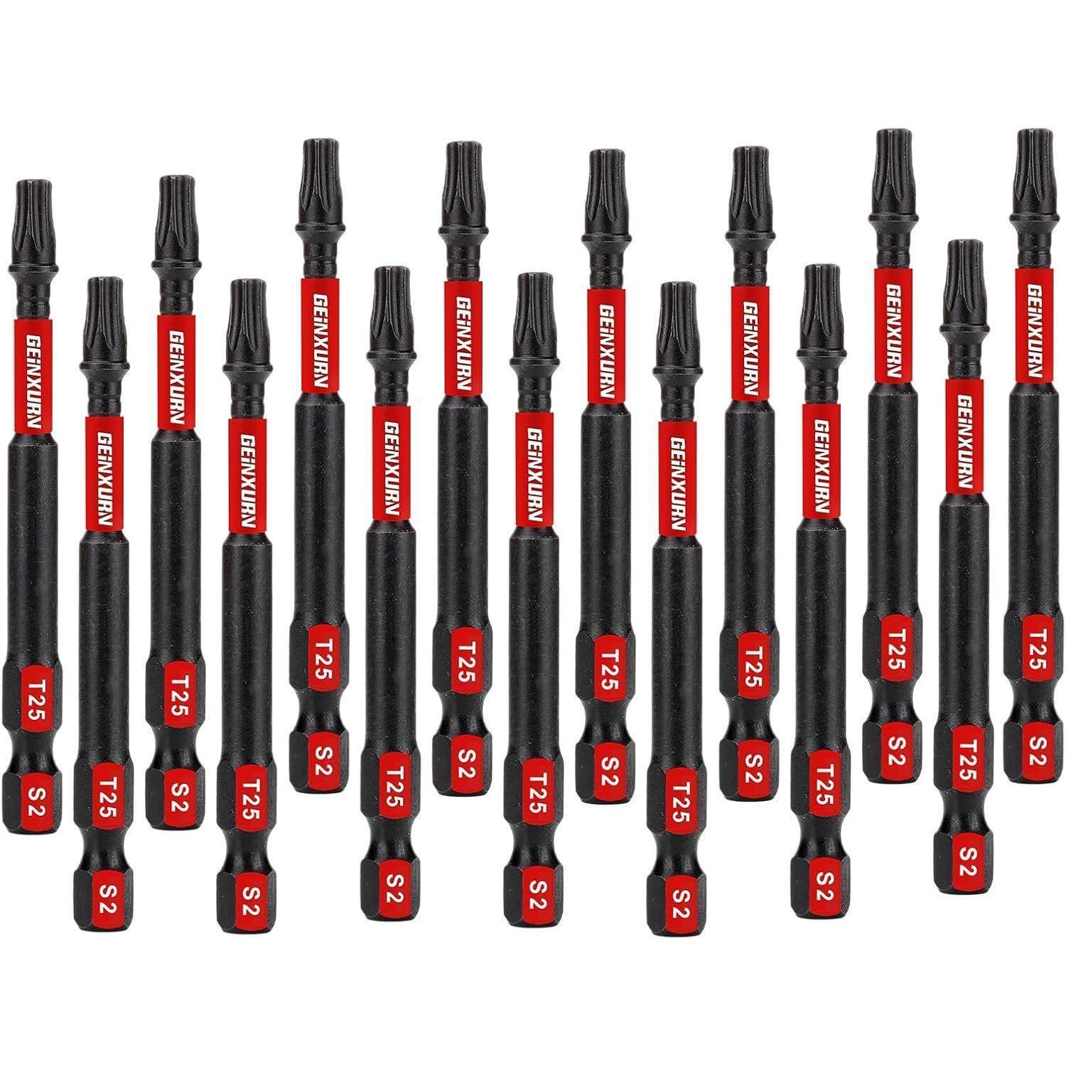 15tlg. T25 Torx Schrauberbitsatz 75mm, Schlagfest, S2 Stahl, Magnetisch